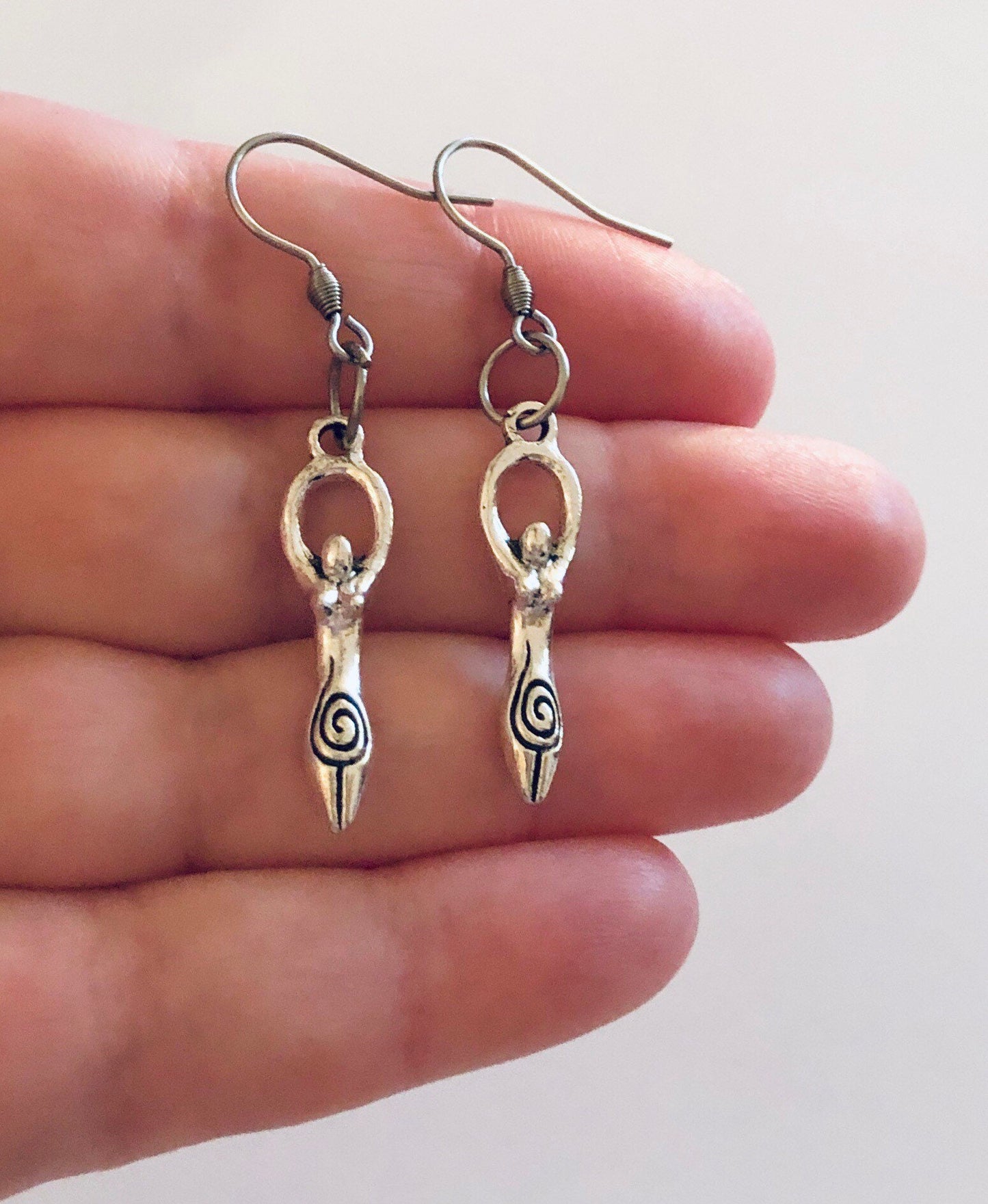 Fertility Goddess Earrings, Silver Fertility Goddess Jewelry, Witchy Woman Wiccan Wicca Witch, Occult Esoteric, Stainless Steel Fish Hooks