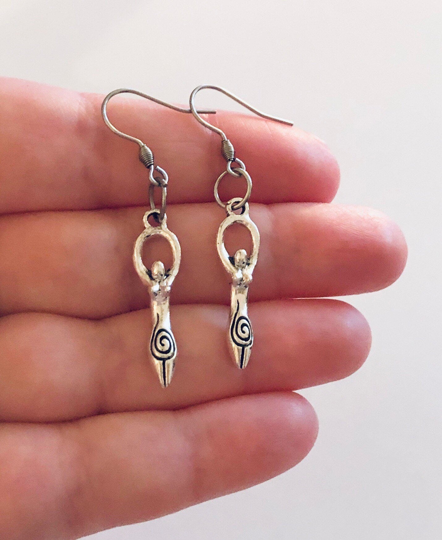 Fertility Goddess Earrings, Silver Fertility Goddess Jewelry, Witchy Woman Wiccan Wicca Witch, Occult Esoteric, Stainless Steel Fish Hooks