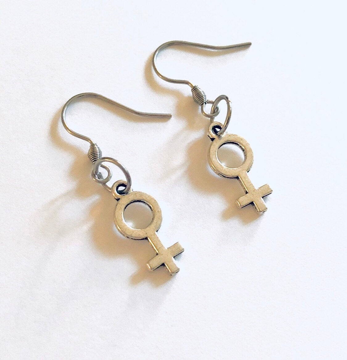 Female Symbol Earrings, Silver Venus Earrings, Feminist Feminism Equal Rights, Fight the Power, Quality, Stainless Steel Fish Hooks