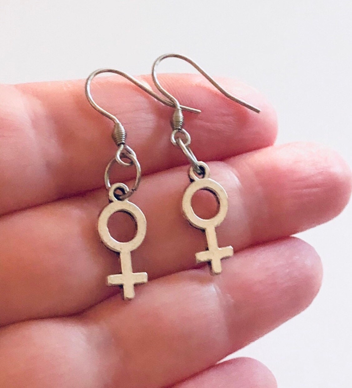 Female Symbol Earrings, Silver Venus Earrings, Feminist Feminism Equal Rights, Fight the Power, Quality, Stainless Steel Fish Hooks