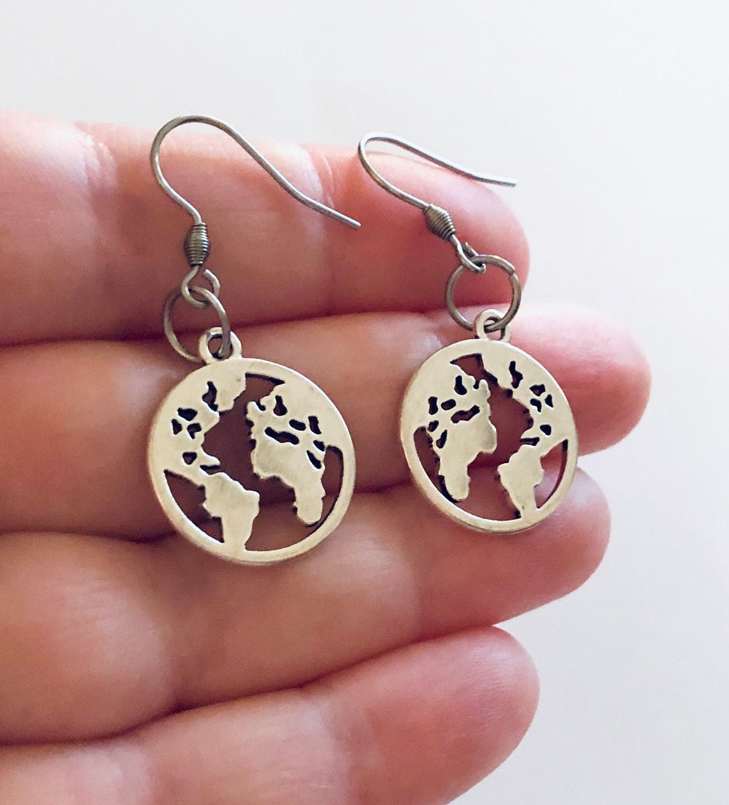 The World Earrings, Globe Earrings, Hippie Boho Bohemian Jewelry Hippies Hippy, Save the Earth, Stainless Steel Fish Hooks