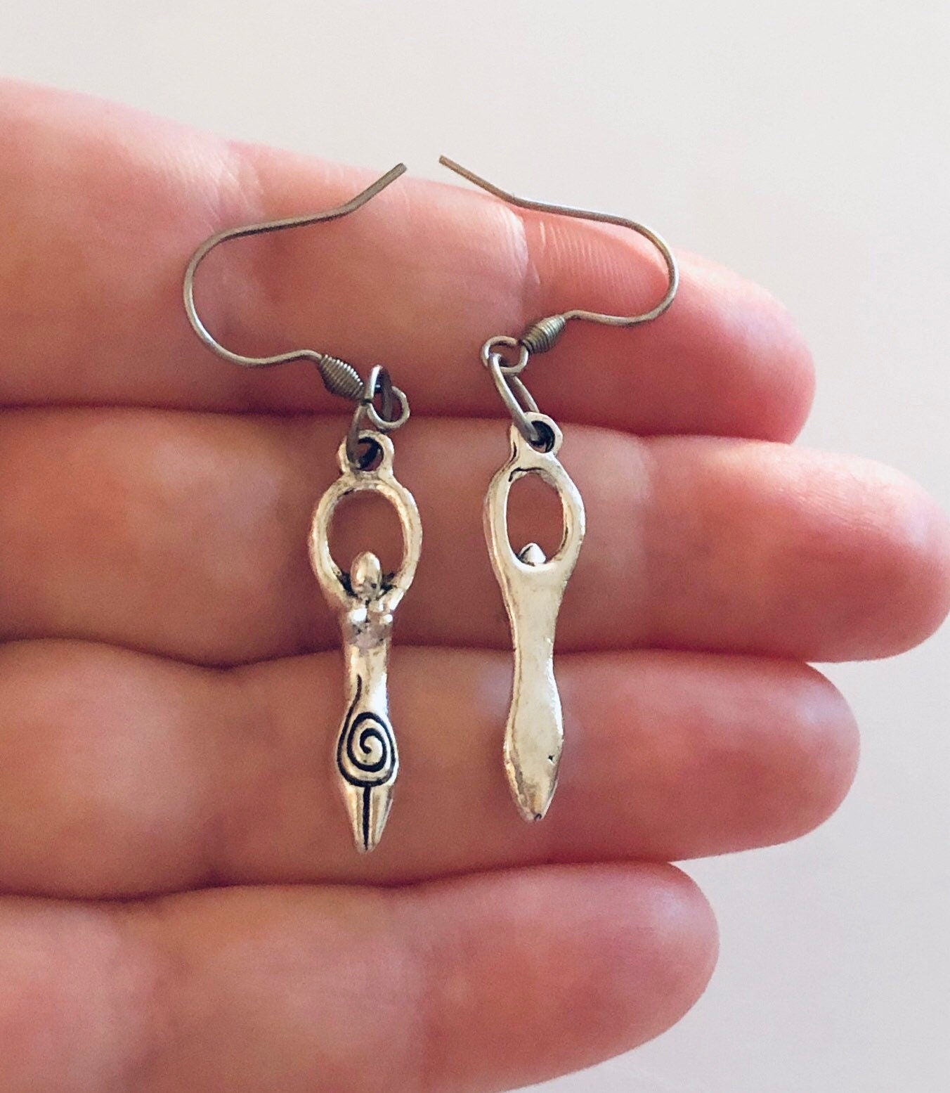 Fertility Goddess Earrings, Silver Fertility Goddess Jewelry, Witchy Woman Wiccan Wicca Witch, Occult Esoteric, Stainless Steel Fish Hooks