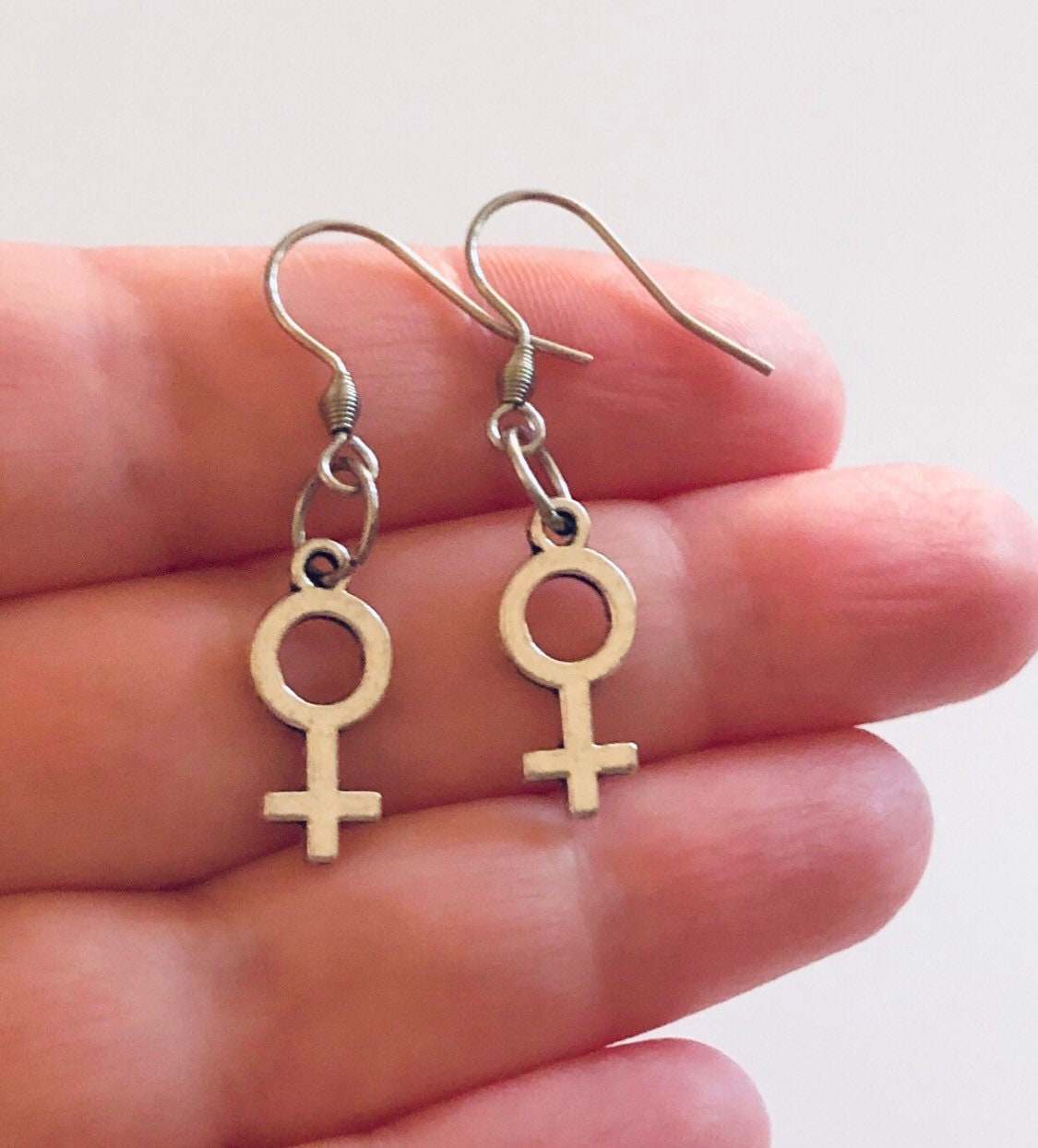 Female Symbol Earrings, Silver Venus Earrings, Feminist Feminism Equal Rights, Fight the Power, Quality, Stainless Steel Fish Hooks