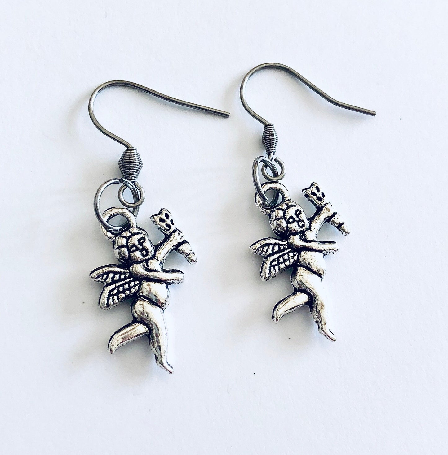 Cherub Earrings, Silver Cherubs Earrings Stainless Steel Fish Hooks, Baby Angel Angels, Valentine’s Day Gift Cupid Earrings