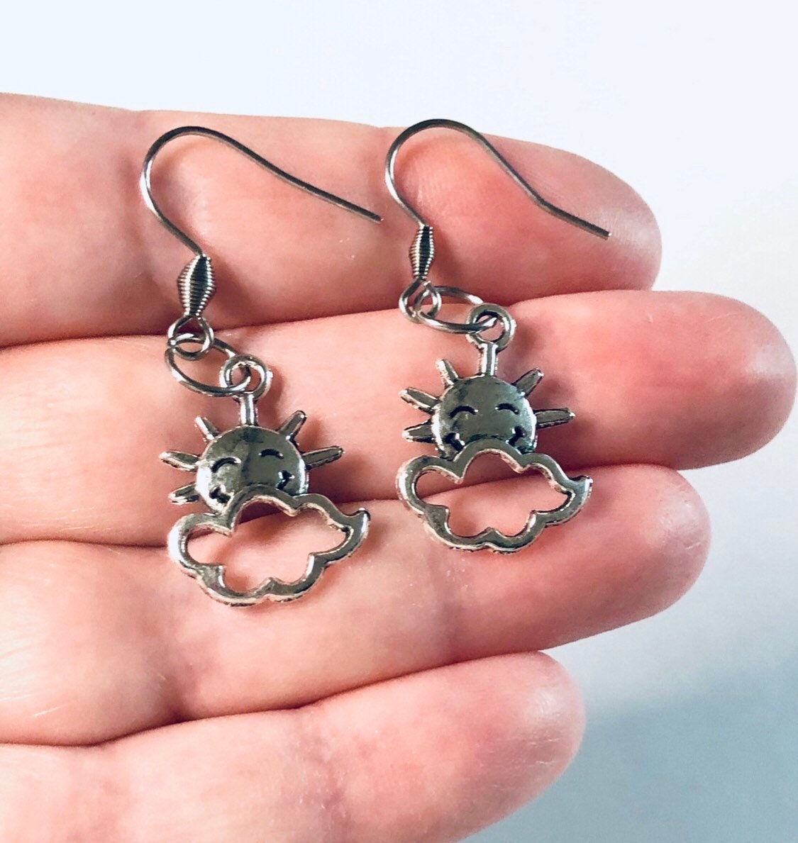 Rain Clouds & Sunshine Earrings, Adorable Hippie Boho Happy Bohemian Earrings, Celestial Weather Sky Jewelry