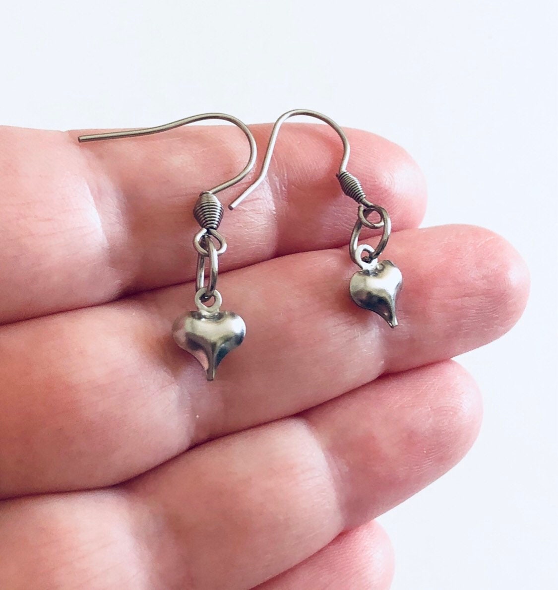 Dainty Silver Little Hear Earrings, Drop Dangle Love Hearts, Stainless Steel, Lovecore Aesthetic, Valentine’s Day Gift