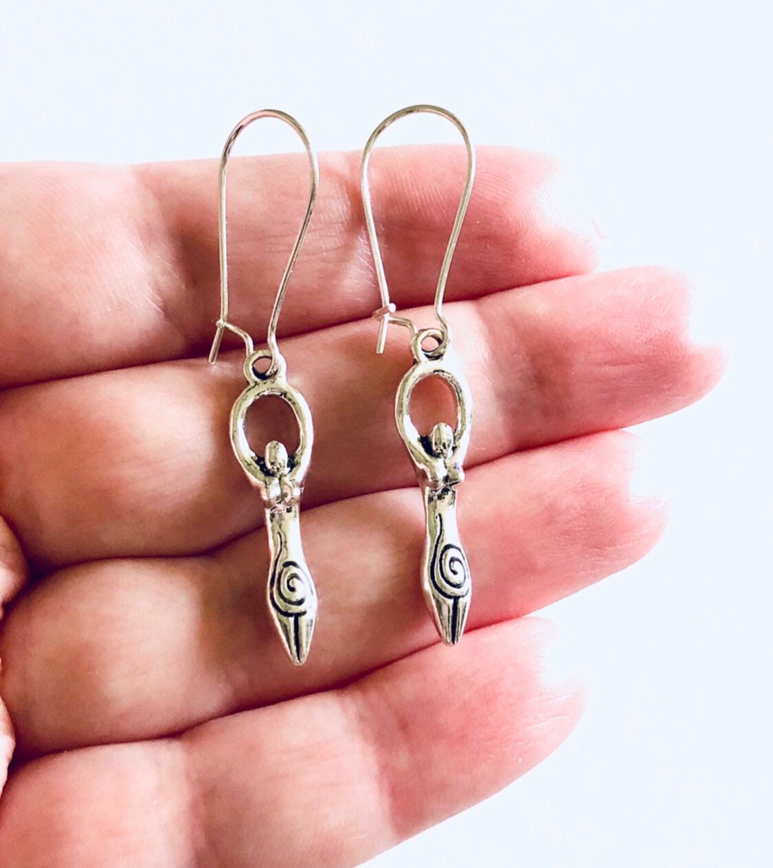 Fertility Goddess Earrings, Silver Goddess Earrings, Drop Dangle Femininity Beauty Female Feminine Wicca Wiccan Hippie Boho Bohemian Hippy