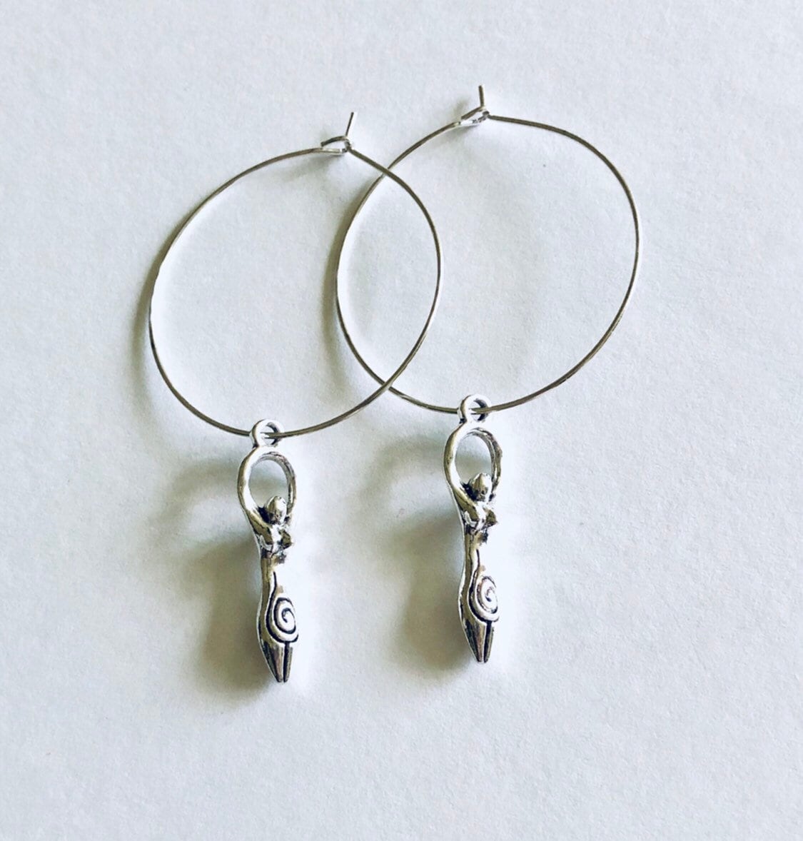 Fertility Goddess Silver Hoop Earrings, Goddess Charm, Goddess Hoops, Bohemian Earrings, Boho Hippie Hippies Esoteric Occult Metaphysical Wicca Witch