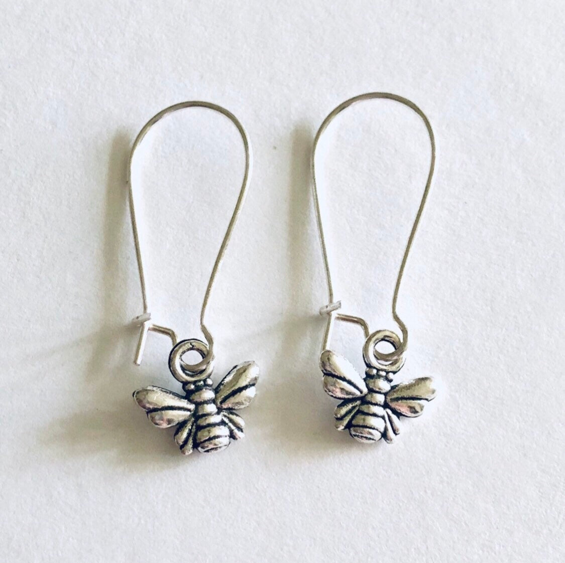 Drop Dangle Bee Earrings, Silver Honey Bee Earrings, Nature Bobo Bohemian Hippie Hippies Bee Keeper Jewelry