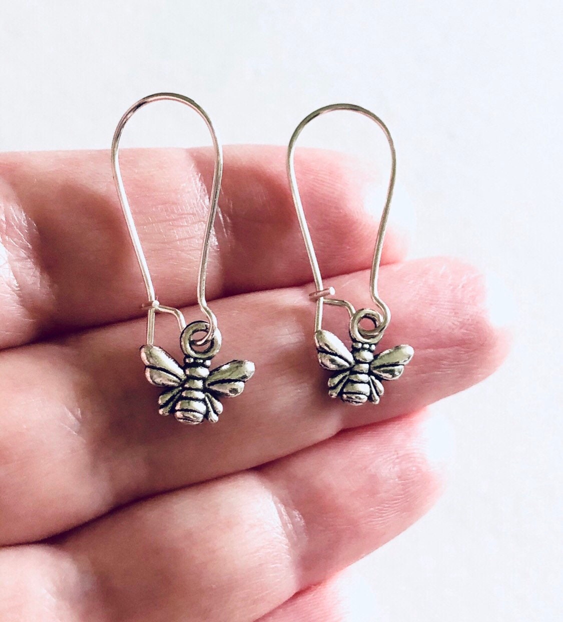 Drop Dangle Bee Earrings, Silver Honey Bee Earrings, Nature Bobo Bohemian Hippie Hippies Bee Keeper Jewelry