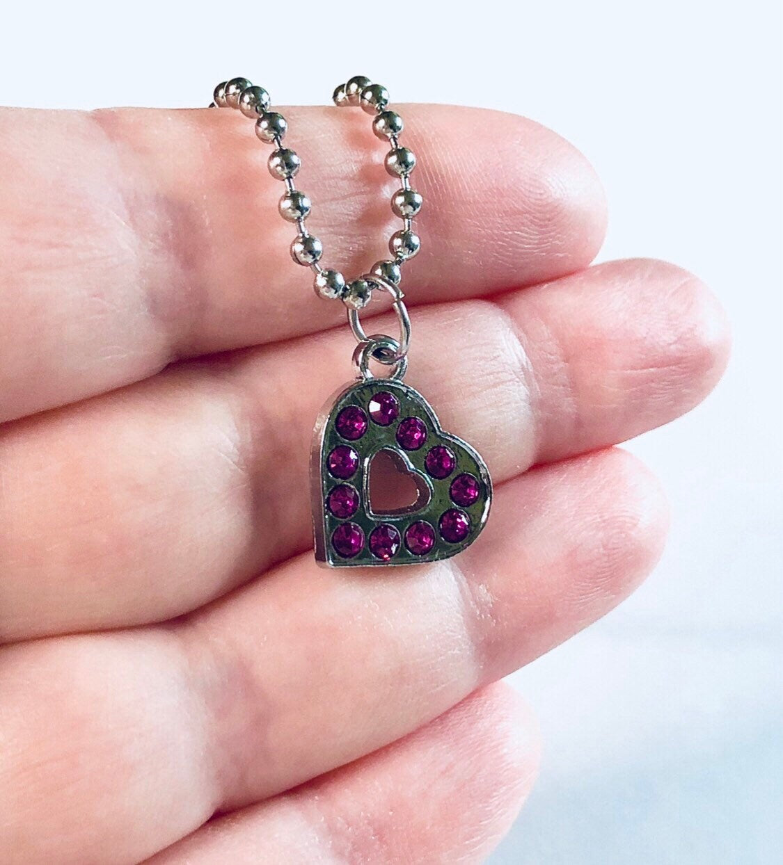 Pink Rhinestone Heart Necklace, Lovecore Aesthetic, Pink Rhinestone CZ Sparkle, Love Valentine’s day Feminine, Gift For Her Under 15