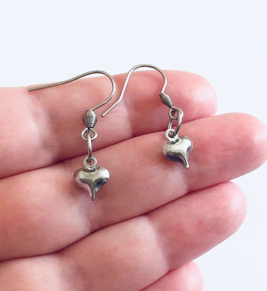 Dainty Silver Little Hear Earrings, Drop Dangle Love Hearts, Stainless Steel, Lovecore Aesthetic, Valentine’s Day Gift