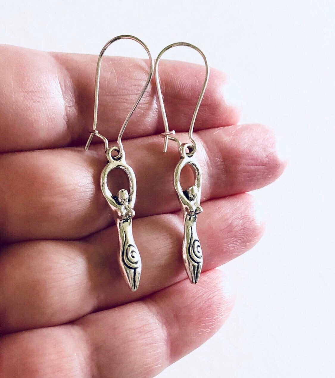 Fertility Goddess Earrings, Silver Goddess Earrings, Drop Dangle Femininity Beauty Female Feminine Wicca Wiccan Hippie Boho Bohemian Hippy