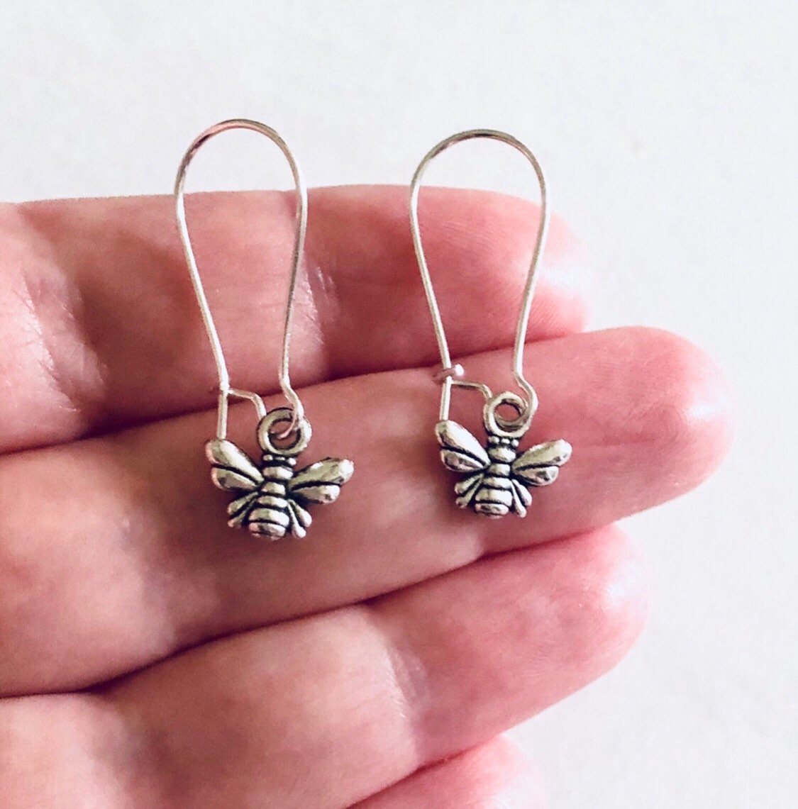 Drop Dangle Bee Earrings, Silver Honey Bee Earrings, Nature Bobo Bohemian Hippie Hippies Bee Keeper Jewelry