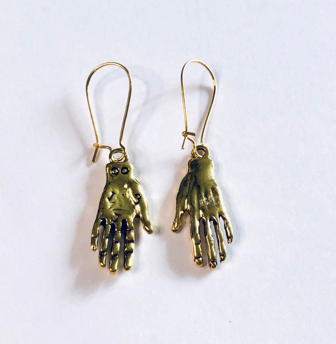 Palmistry Hand Earrings Gold, Drop Dangle Earrings, Witchy Woman Divination Wicca Wiccan spells