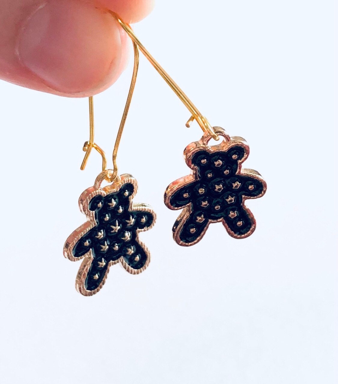 Black & Gold Teddy Bear Earrings, Teddy Earrings, Kawaii Earrings Cute Kidcore Aesthetic Lolita Kawaii Harajuku Japanese Street Style Kpop