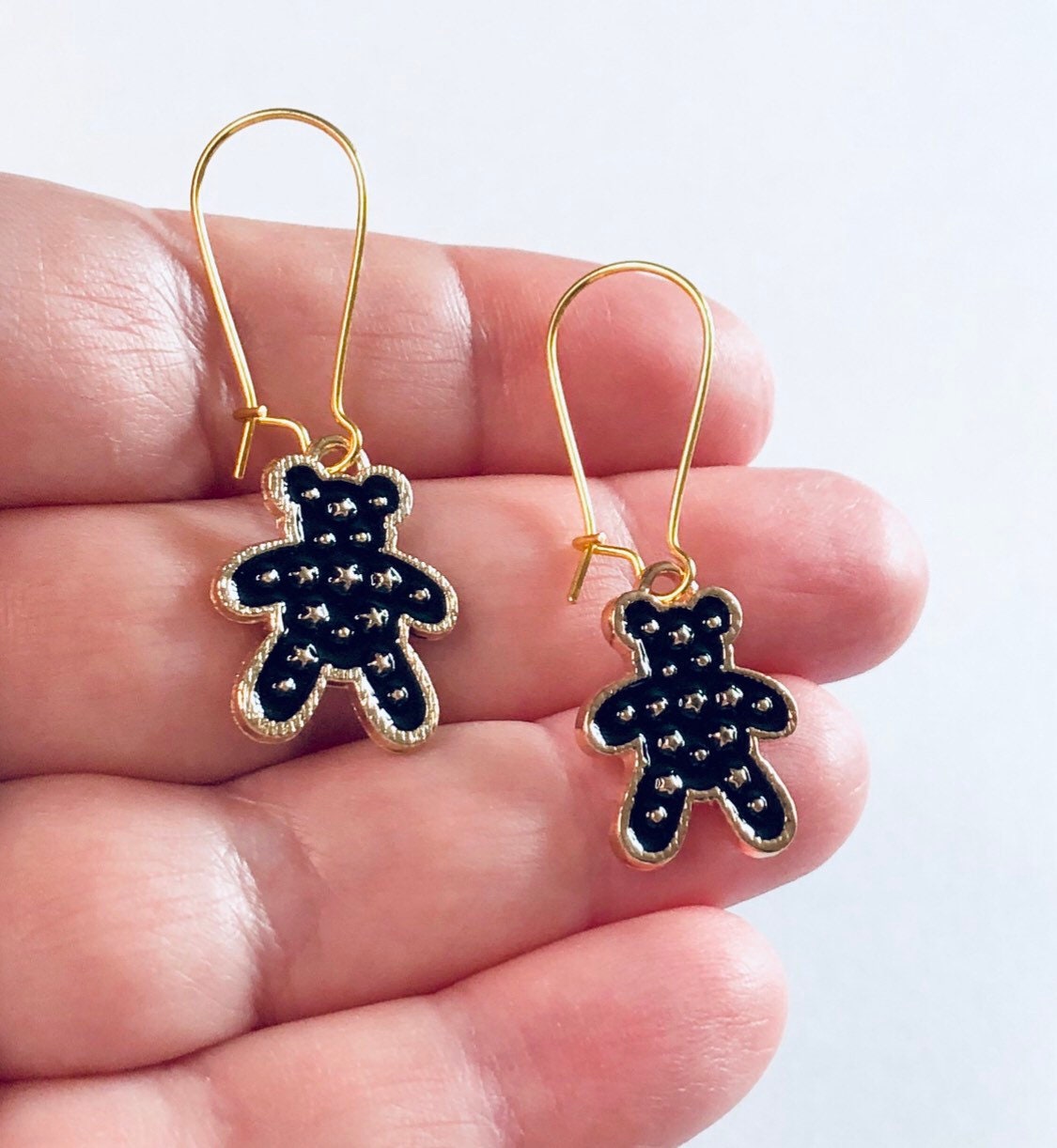 Black & Gold Teddy Bear Earrings, Teddy Earrings, Kawaii Earrings Cute Kidcore Aesthetic Lolita Kawaii Harajuku Japanese Street Style Kpop