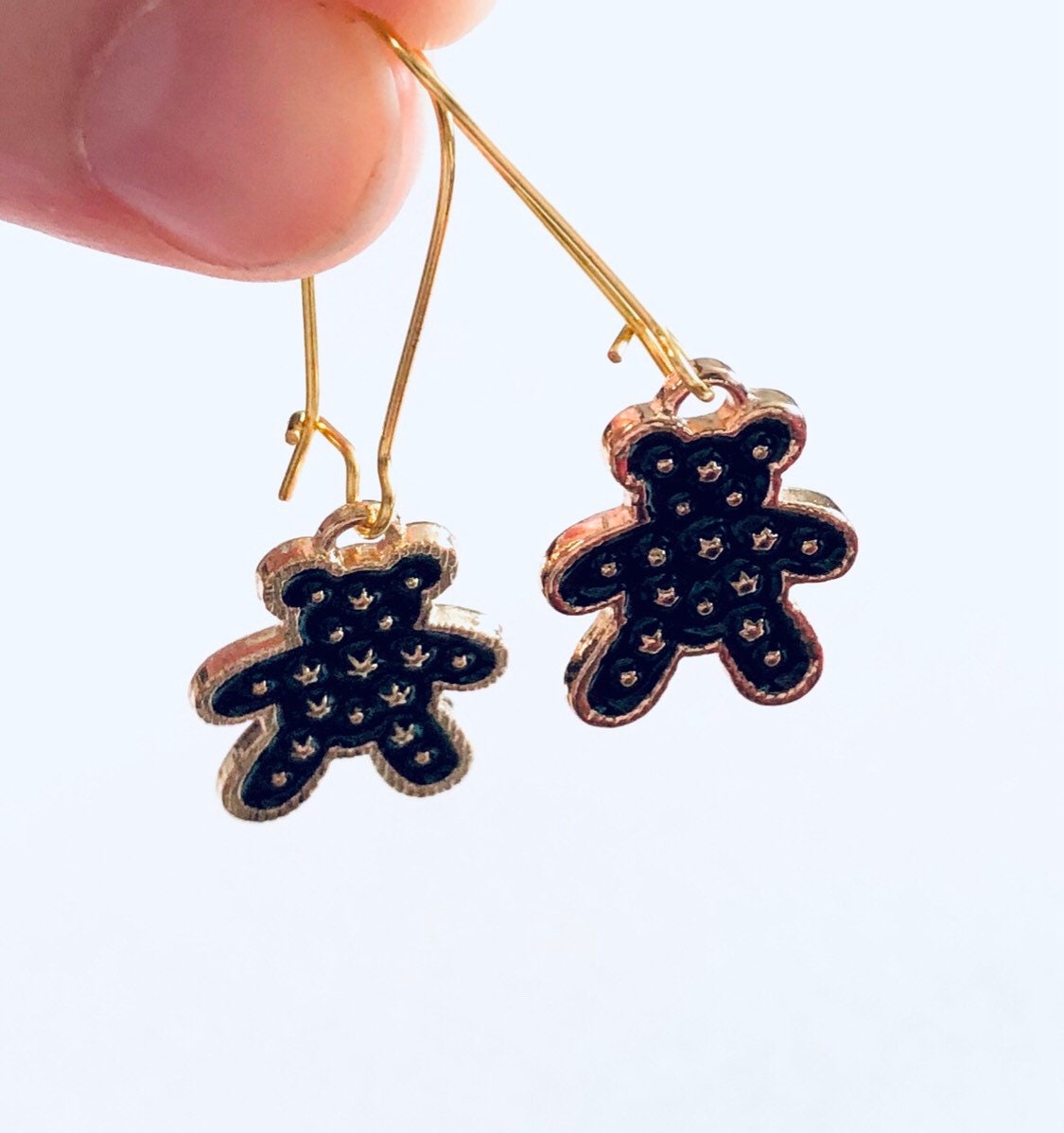 Black & Gold Teddy Bear Earrings, Teddy Earrings, Kawaii Earrings Cute Kidcore Aesthetic Lolita Kawaii Harajuku Japanese Street Style Kpop