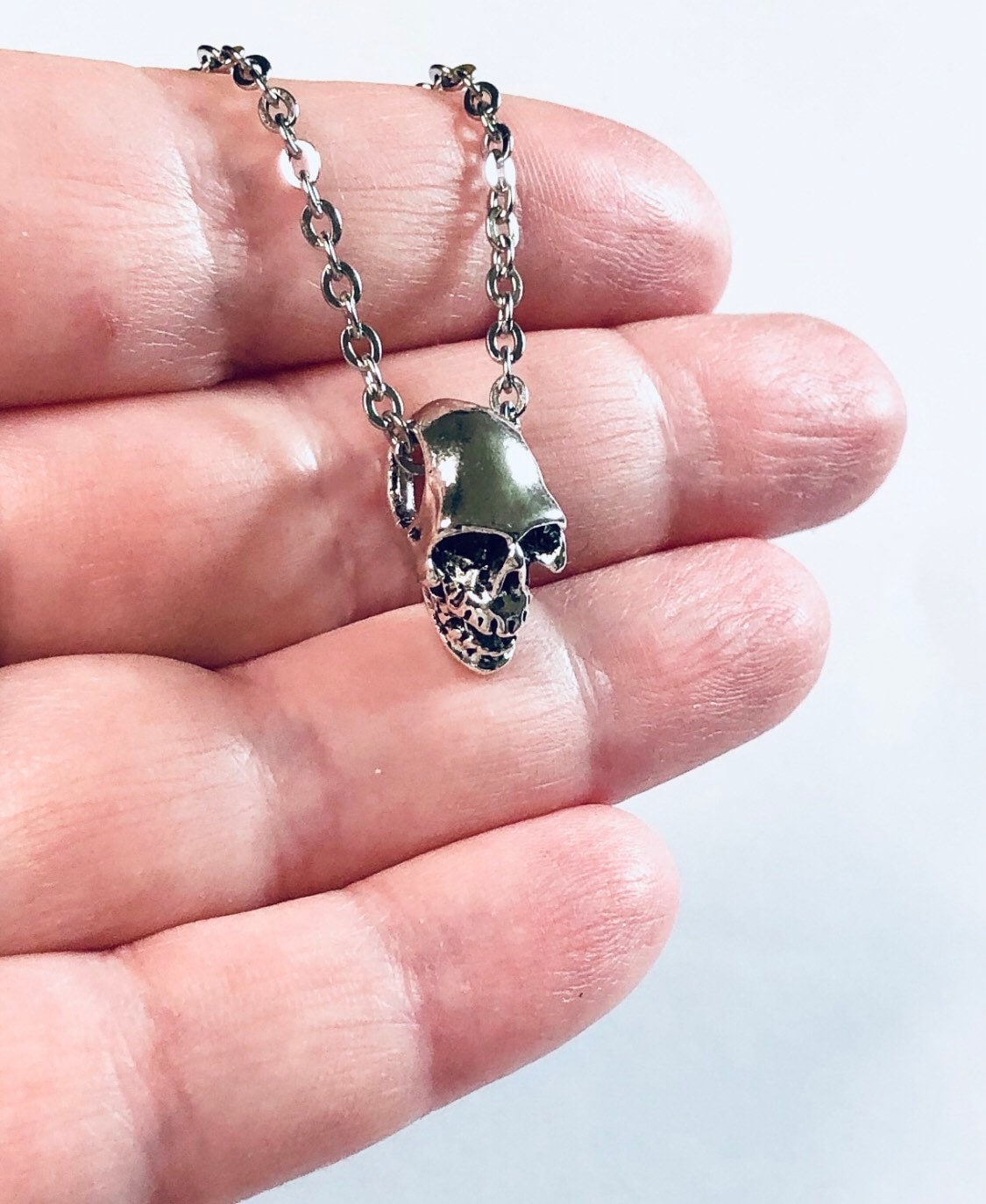 Silver 3D Skull Necklace Stainless Steel Chain Unisex, Spooky Halloween Witchy Woman Wicca, Indie Mall Goth Gothic Girl Aesthetic