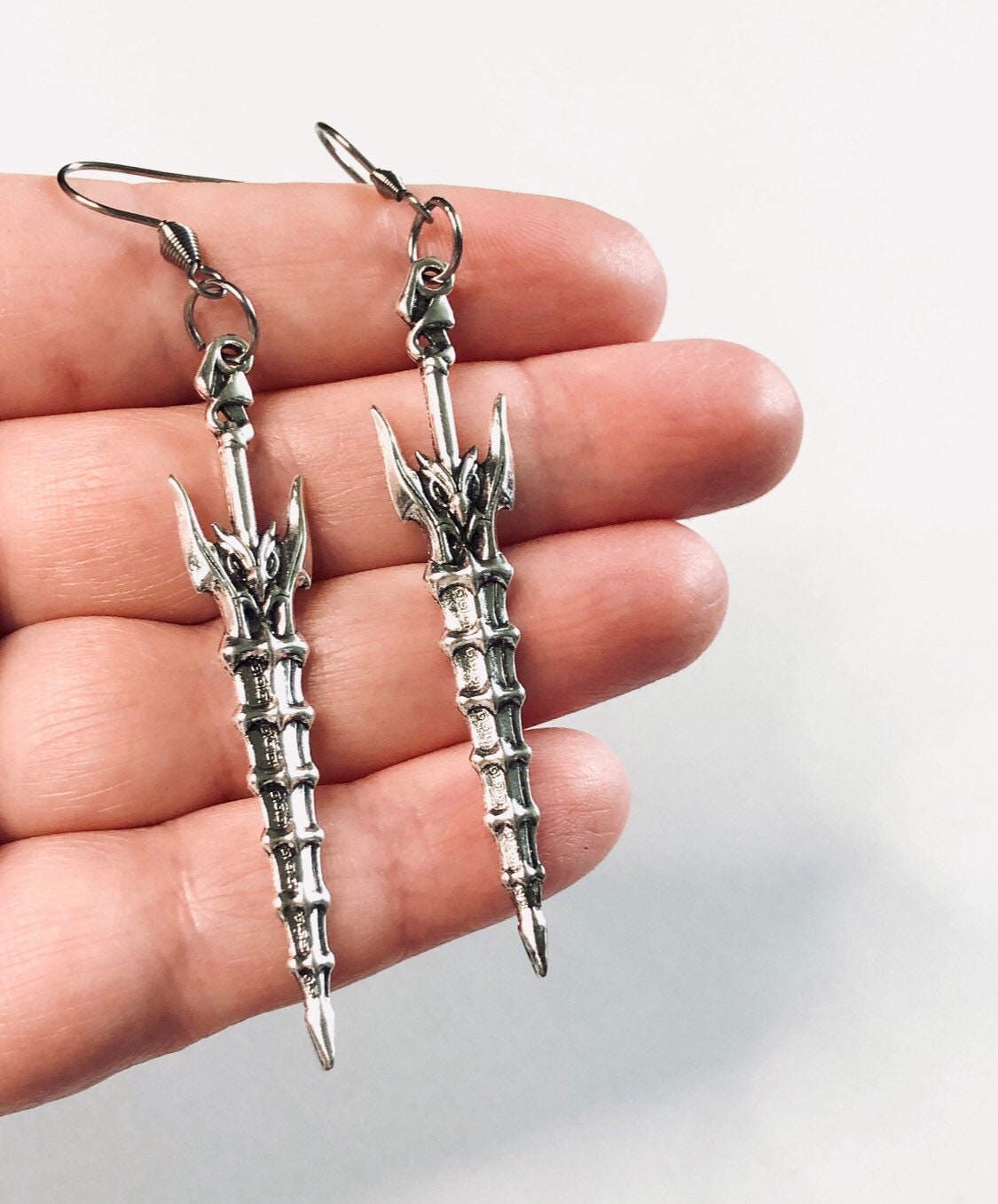 Silver Sword Earrings, Unisex Stainless Steel Fish Ear Hooks, Medieval Swords Viking Warrior Owl Earrings