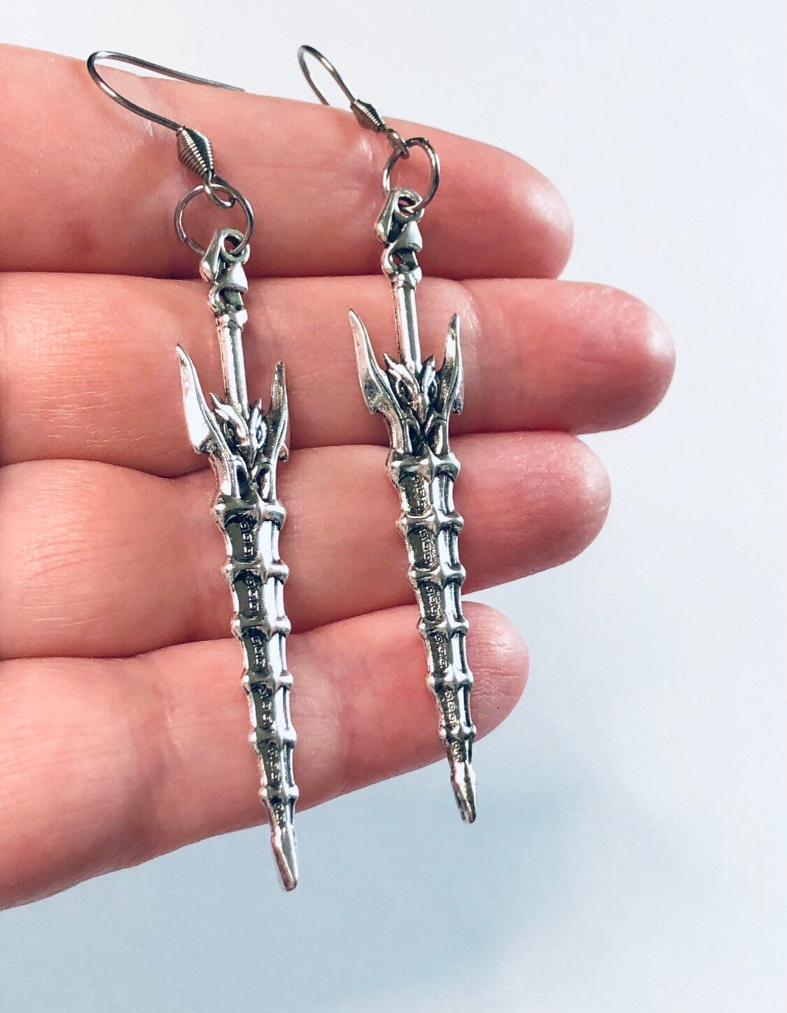 Silver Sword Earrings, Unisex Stainless Steel Fish Ear Hooks, Medieval Swords Viking Warrior Owl Earrings