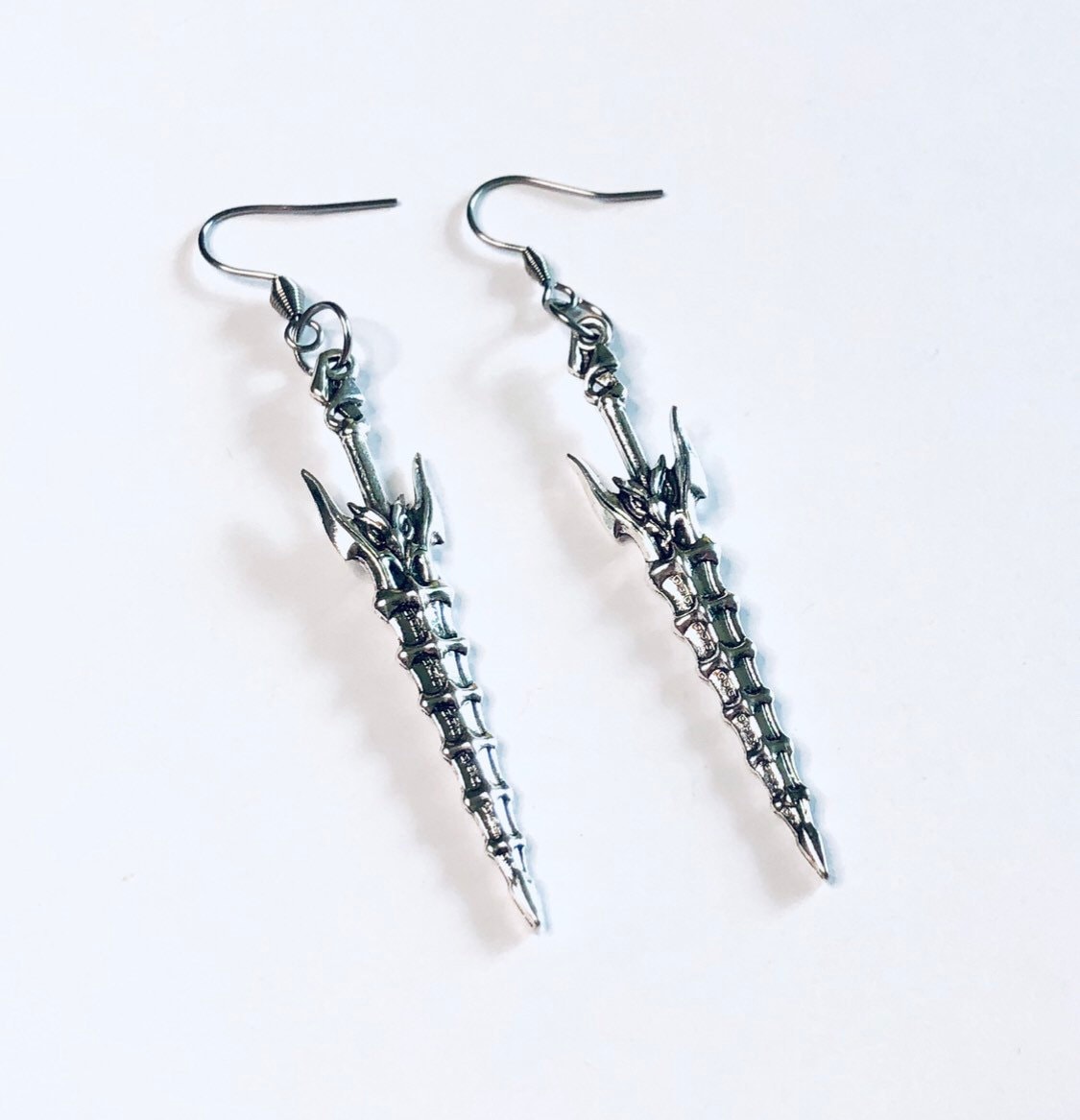 Silver Sword Earrings, Unisex Stainless Steel Fish Ear Hooks, Medieval Swords Viking Warrior Owl Earrings