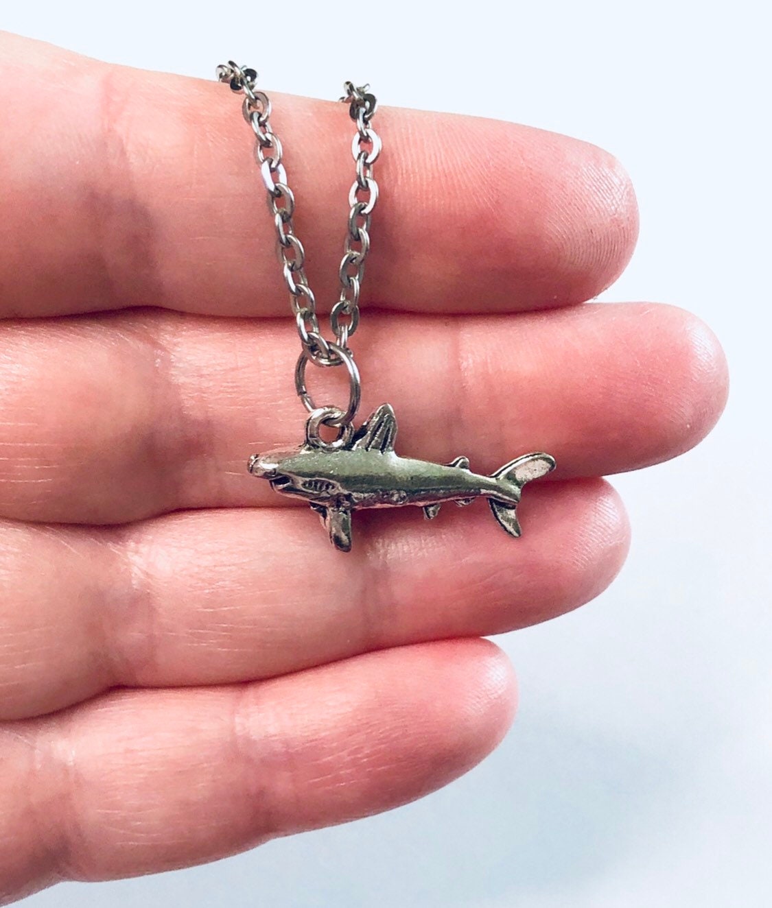 Shark Necklace, Silver Shark Necklace Great White Sea Ocean Creature, Sharks Jewelry, Stainless Steel Chain Goth Egirl