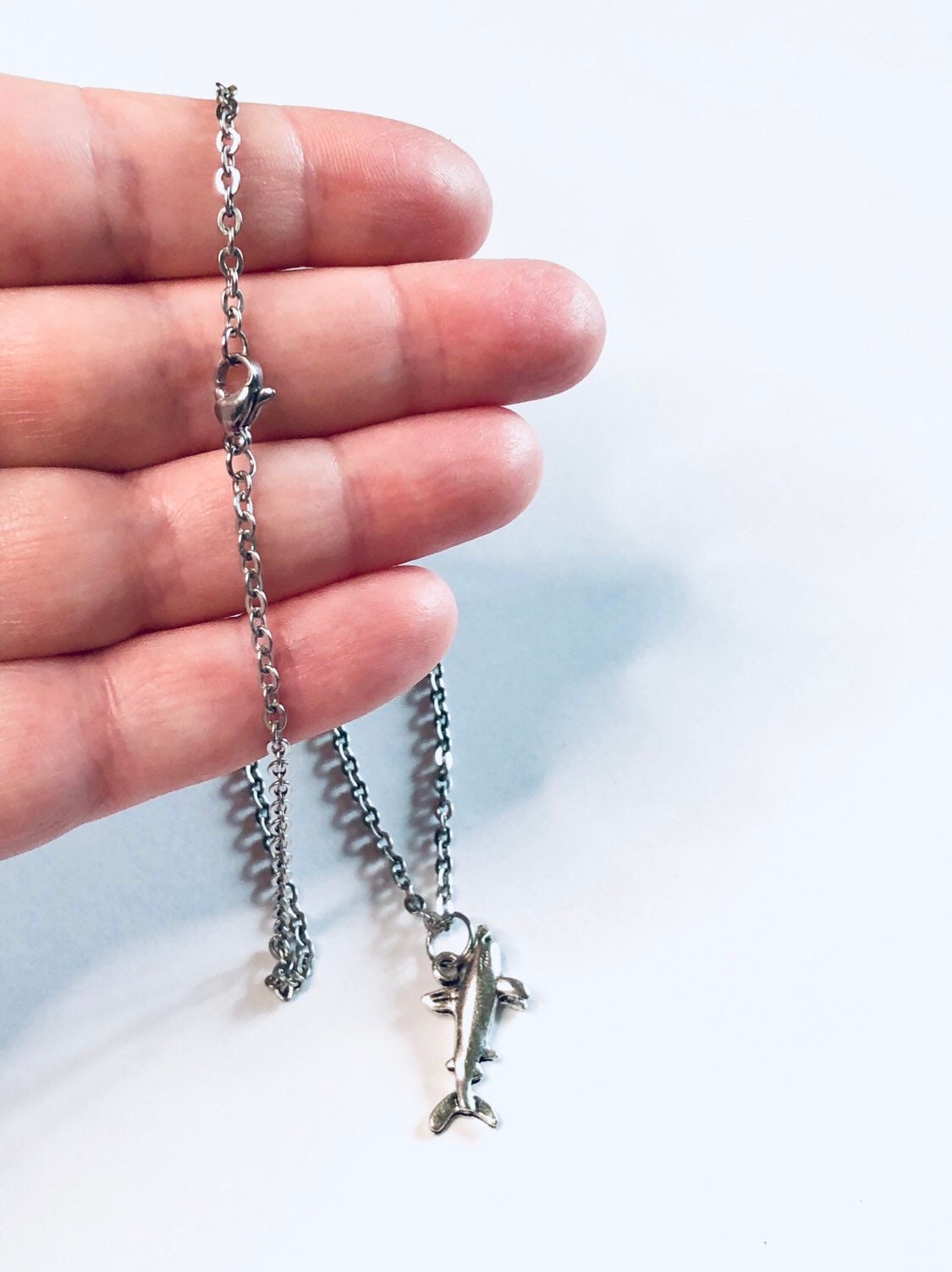 Shark Necklace, Silver Shark Necklace Great White Sea Ocean Creature, Sharks Jewelry, Stainless Steel Chain Goth Egirl