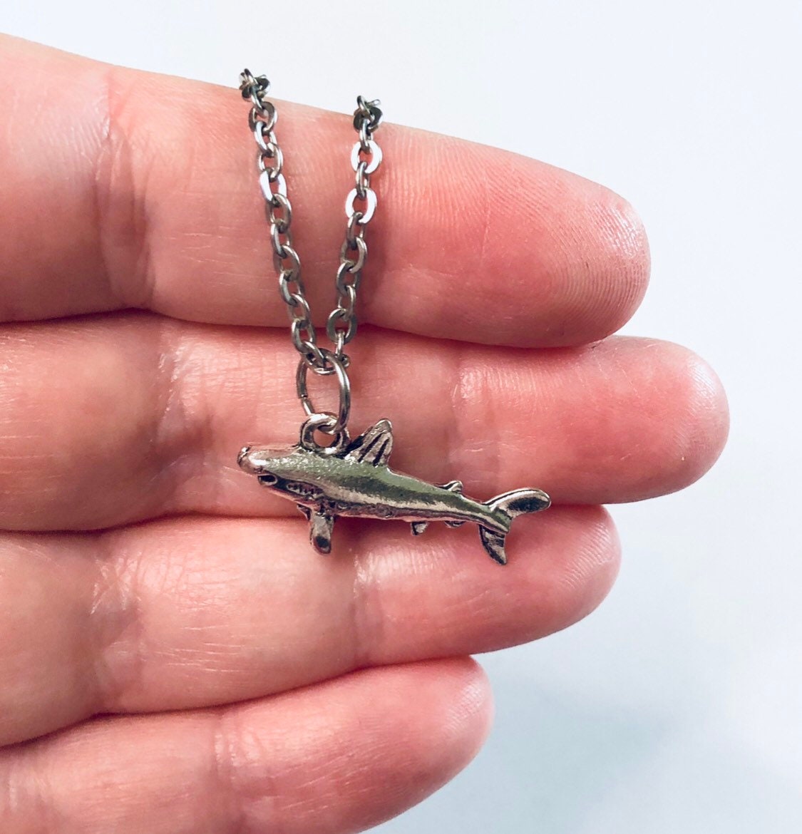 Shark Necklace, Silver Shark Necklace Great White Sea Ocean Creature, Sharks Jewelry, Stainless Steel Chain Goth Egirl