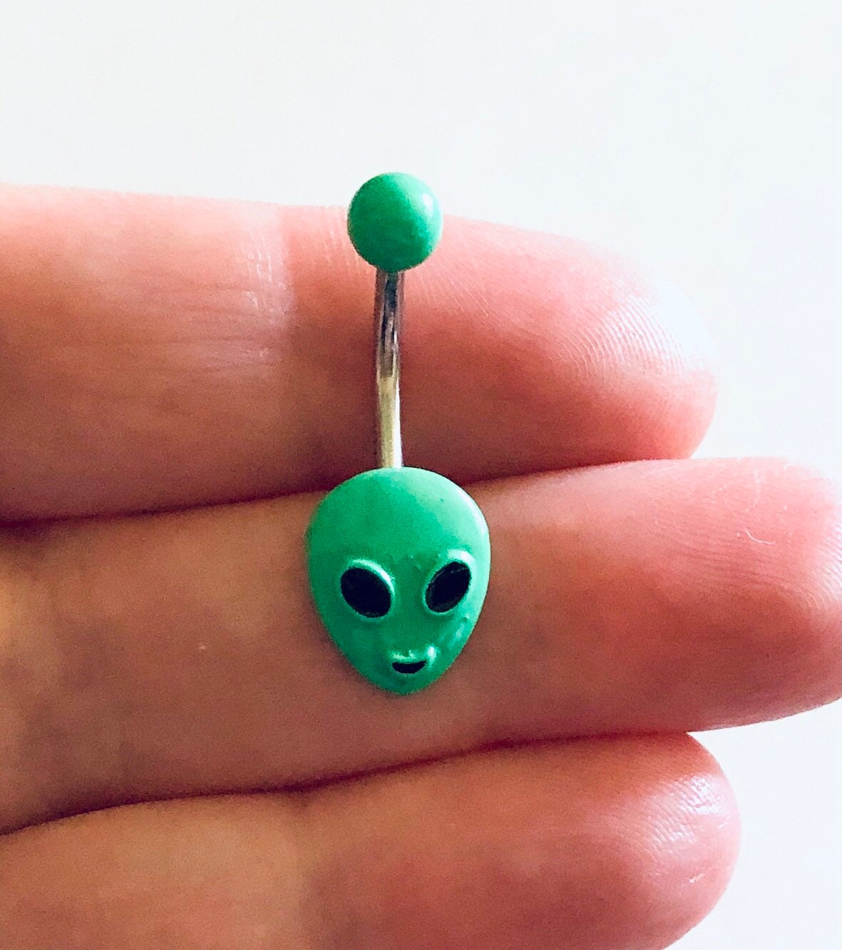 Green Alien Belly Button Ring, Navel Piercing, Navel Ring, Aliens Belly Ring, Stainless Steel, Space Man Body Jewelry