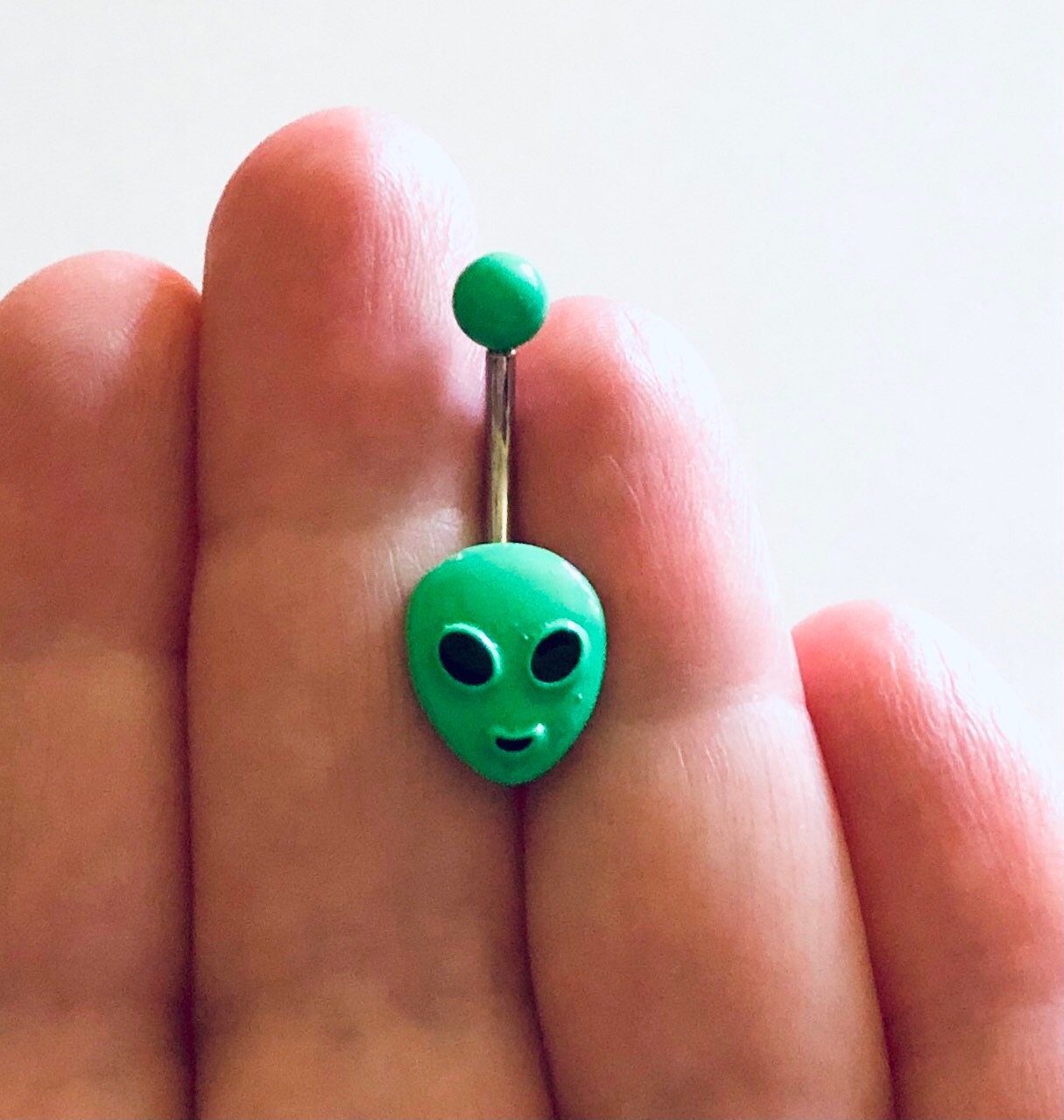 Green Alien Belly Button Ring, Navel Piercing, Navel Ring, Aliens Belly Ring, Stainless Steel, Space Man Body Jewelry