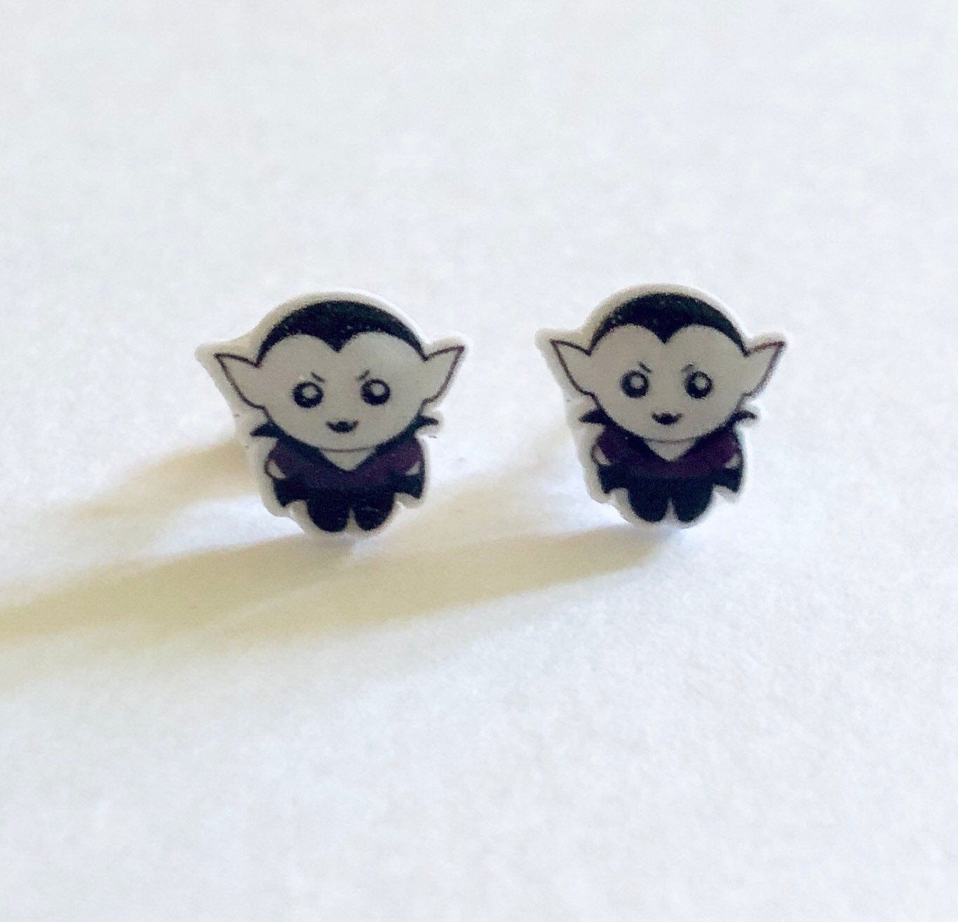 Count Dracula Stud Earrings, Vampire Earrings, Retro Horror Movies Studs, Stainless Steel & Epoxy Resin Charms, Halloween Earrings Jewelry,