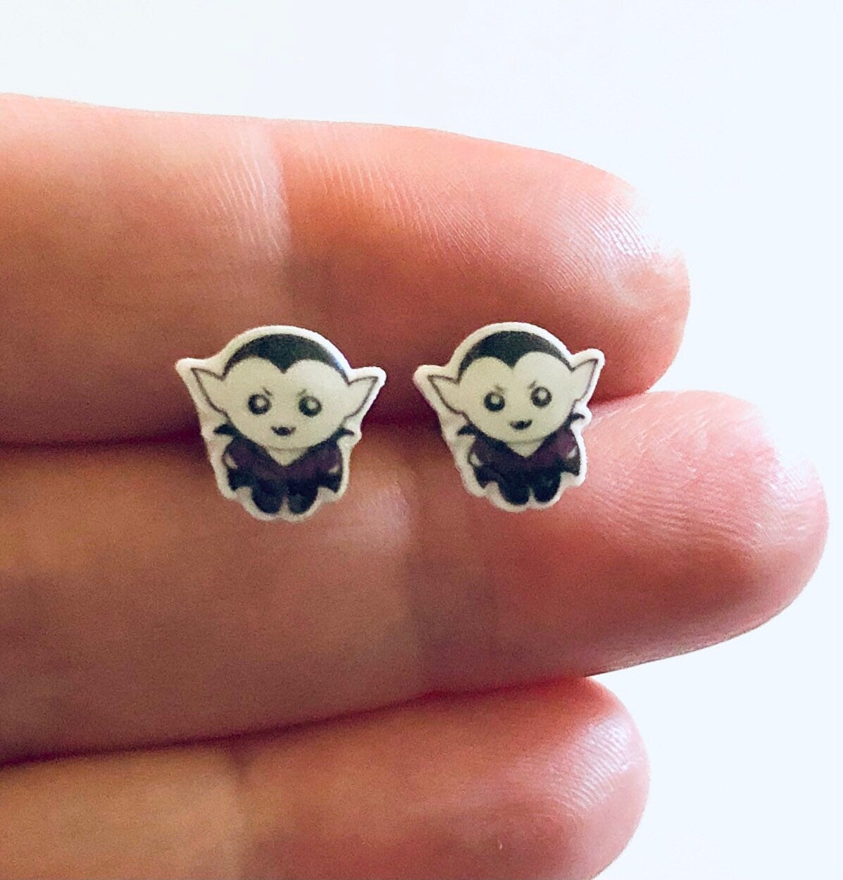 Count Dracula Stud Earrings, Vampire Earrings, Retro Horror Movies Studs, Stainless Steel & Epoxy Resin Charms, Halloween Earrings Jewelry,