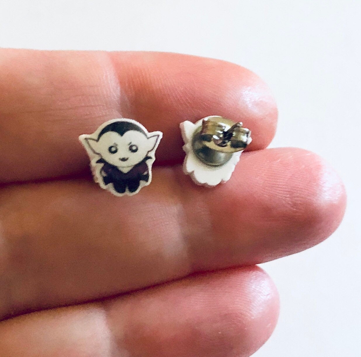 Count Dracula Stud Earrings, Vampire Earrings, Retro Horror Movies Studs, Stainless Steel & Epoxy Resin Charms, Halloween Earrings Jewelry,