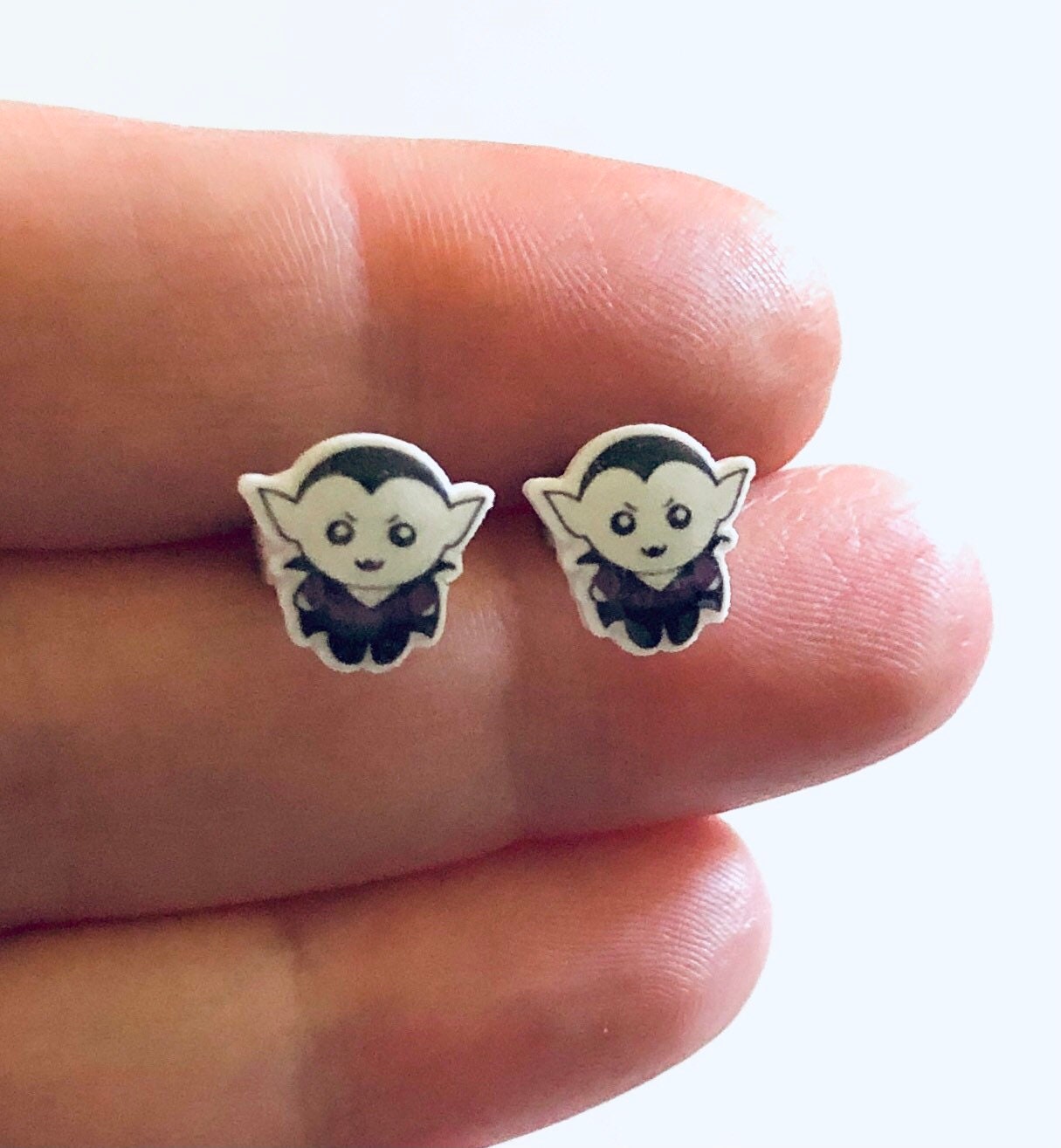 Count Dracula Stud Earrings, Vampire Earrings, Retro Horror Movies Studs, Stainless Steel & Epoxy Resin Charms, Halloween Earrings Jewelry,