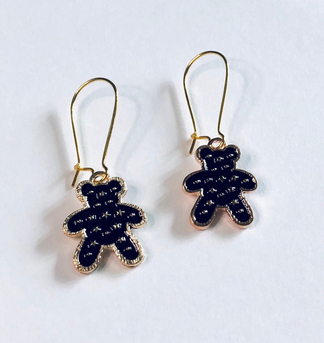 Black & Gold Teddy Bear Earrings, Teddy Earrings, Kawaii Earrings Cute Kidcore Aesthetic Lolita Kawaii Harajuku Japanese Street Style Kpop