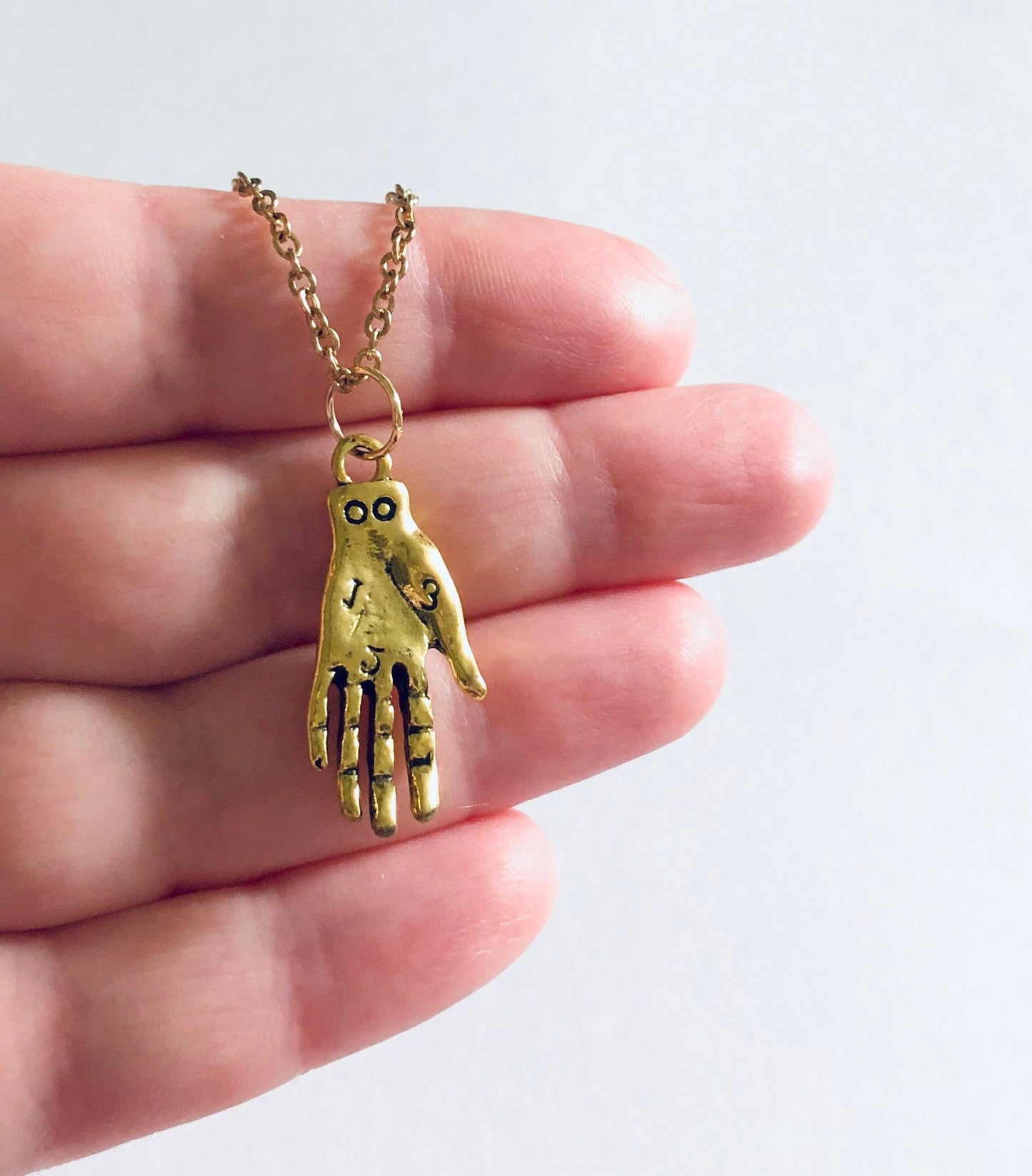 Gold Palmistry Necklace, Divination Hand Necklace, Gold Plated Chain Over Stainless Steel, Hand Charm, Wicca Wiccan Witchy Woman