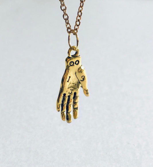 Gold Palmistry Necklace, Divination Hand Necklace, Gold Plated Chain Over Stainless Steel, Hand Charm, Wicca Wiccan Witchy Woman