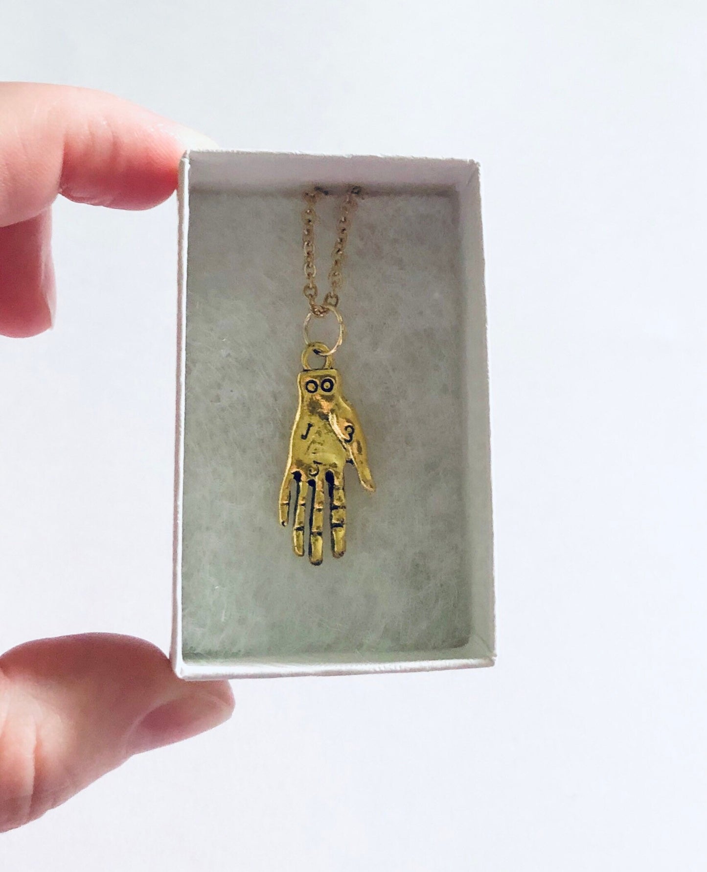 Gold Palmistry Necklace, Divination Hand Necklace, Gold Plated Chain Over Stainless Steel, Hand Charm, Wicca Wiccan Witchy Woman