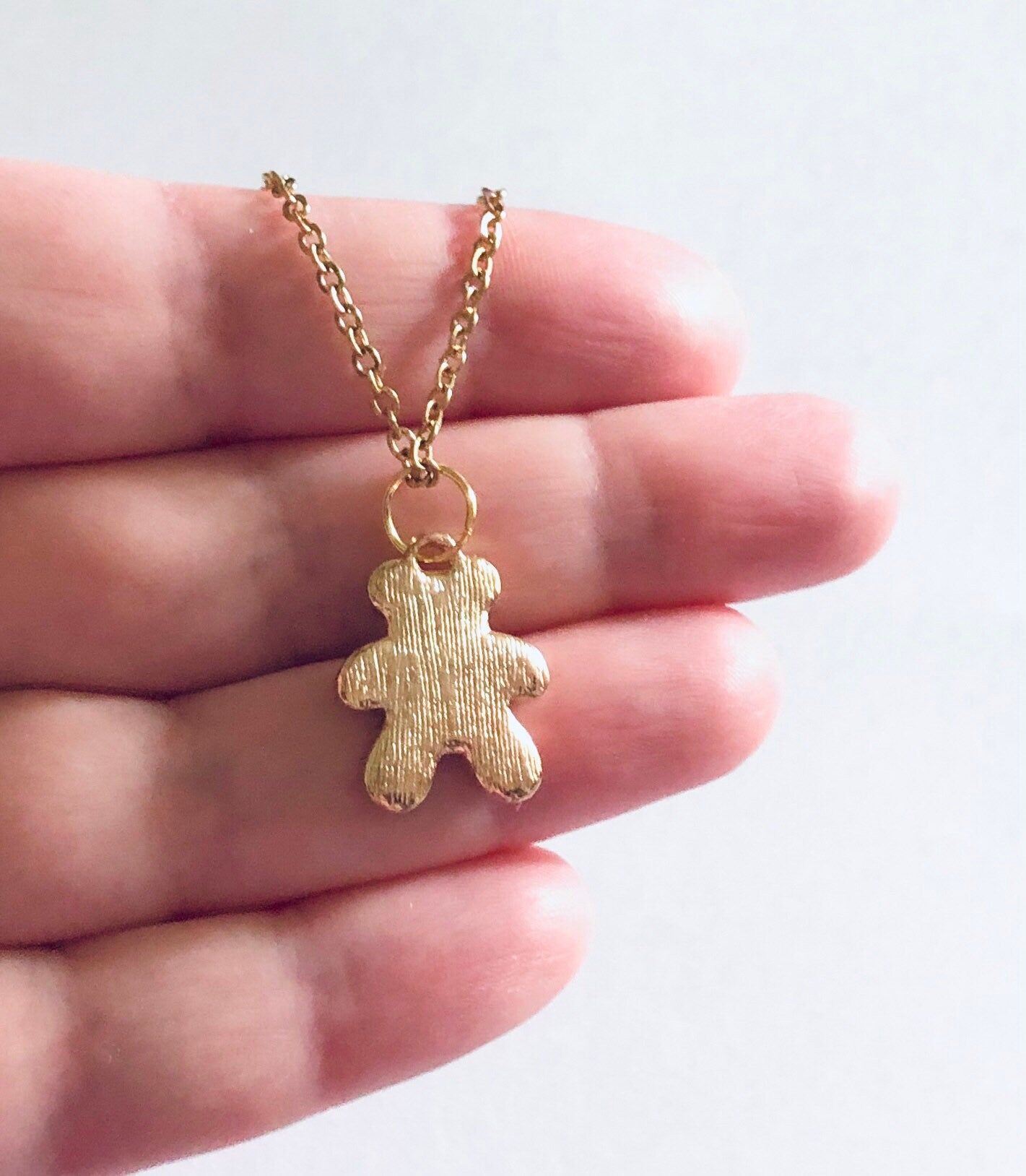 Gold Teddy Bear Necklace, Kawaii Necklace