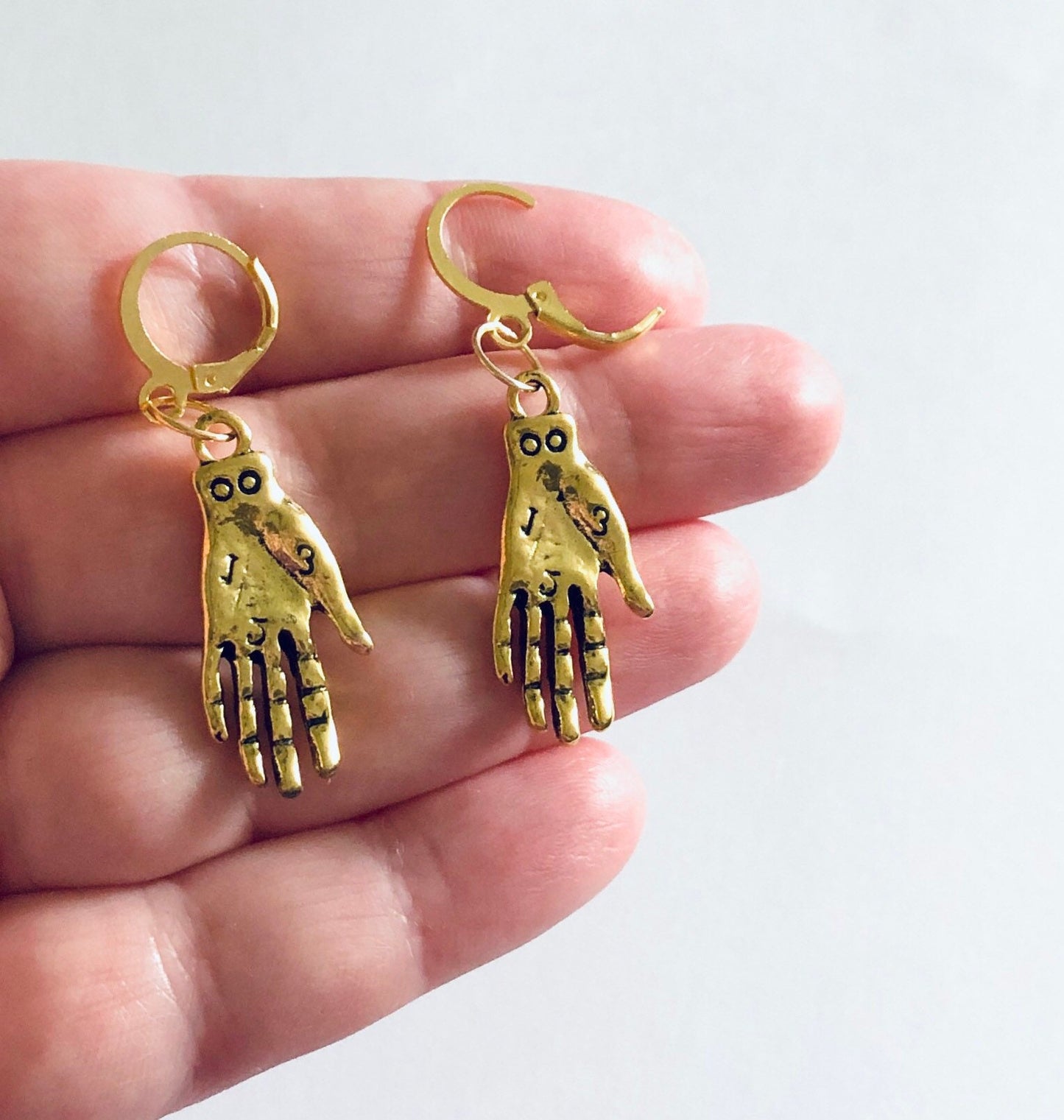 Huggies Gold Palmistry Earrings, Occult Divination