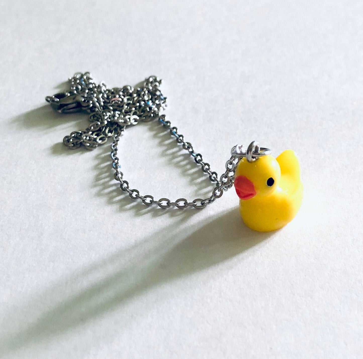 Rubber Duckie Necklace, Resin Yellow Duck Charm on Silver Stainless Steel Chain, Cute Kidcore Aesthetic Indie Girl Egirl Easter