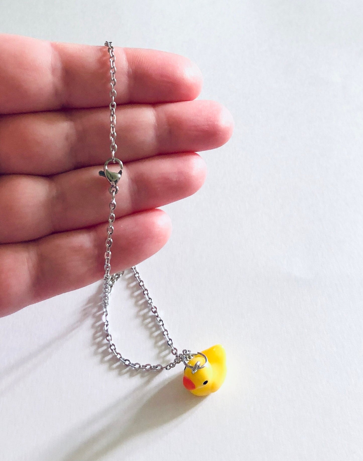 Rubber Duckie Necklace, Resin Yellow Duck Charm on Silver Stainless Steel Chain, Cute Kidcore Aesthetic Indie Girl Egirl Easter