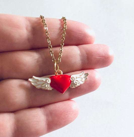 Gold Angel Wings Necklace, Cherub Wings Charm Necklace, Gold Plated Chain, Heaven Sent Lovecore Aesthetic Egirl Indie Girl