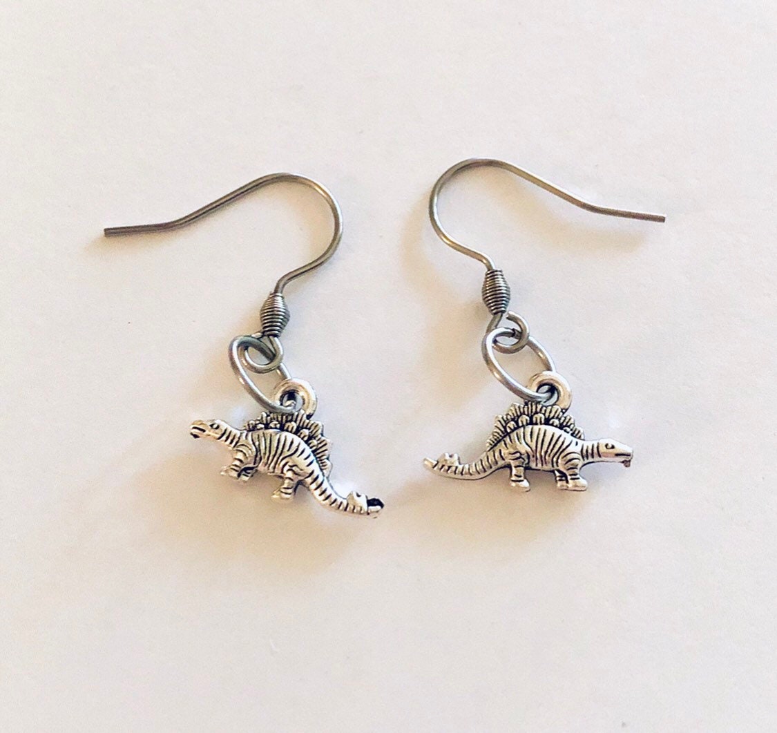 Silver Dinosaur Earrings, Dainty Dinosaur Earrings Jurassic Prehistoric, Kidcore Aesthetic Cute Kawaii