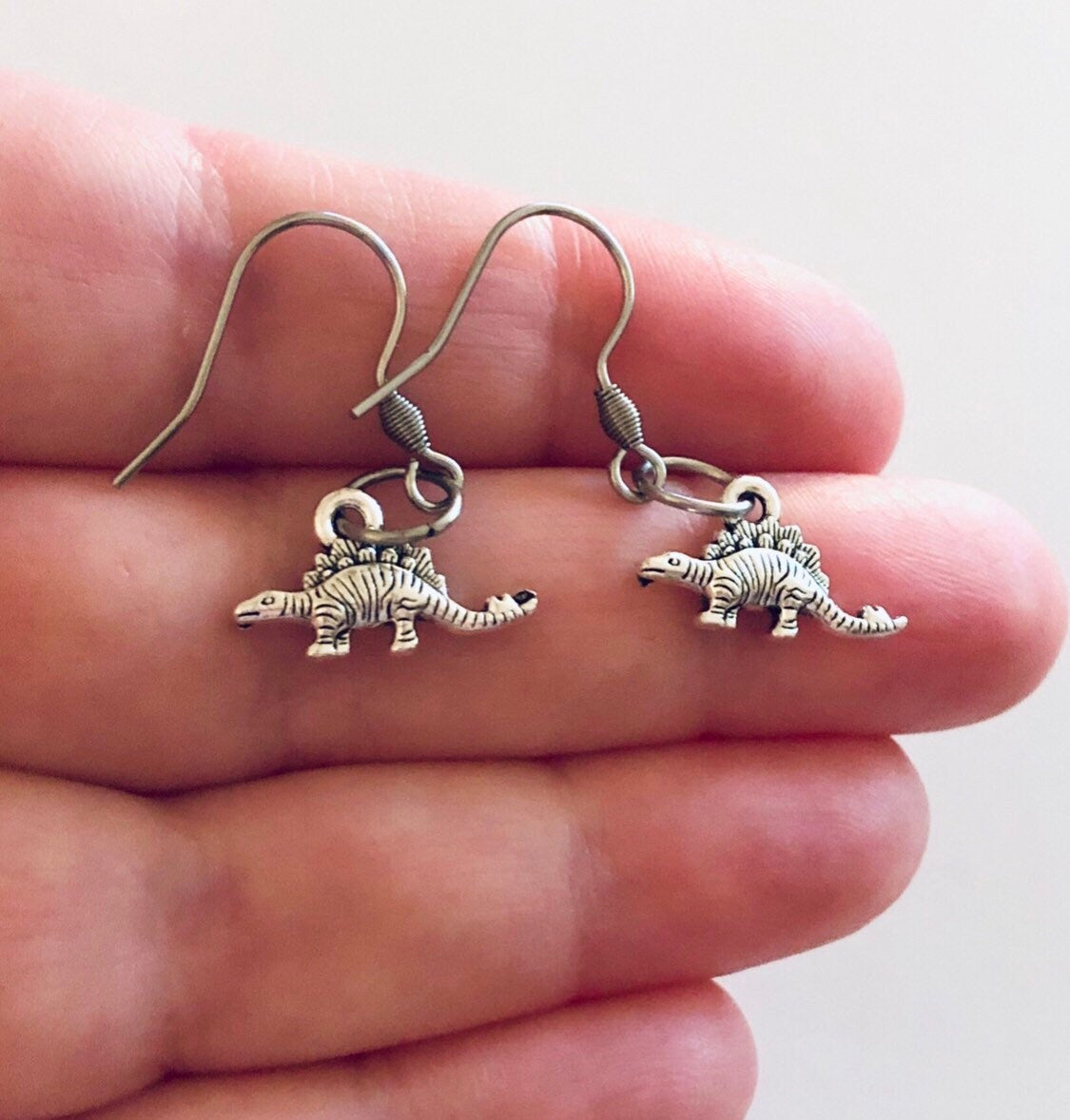 Silver Dinosaur Earrings, Dainty Dinosaur Earrings Jurassic Prehistoric, Kidcore Aesthetic Cute Kawaii