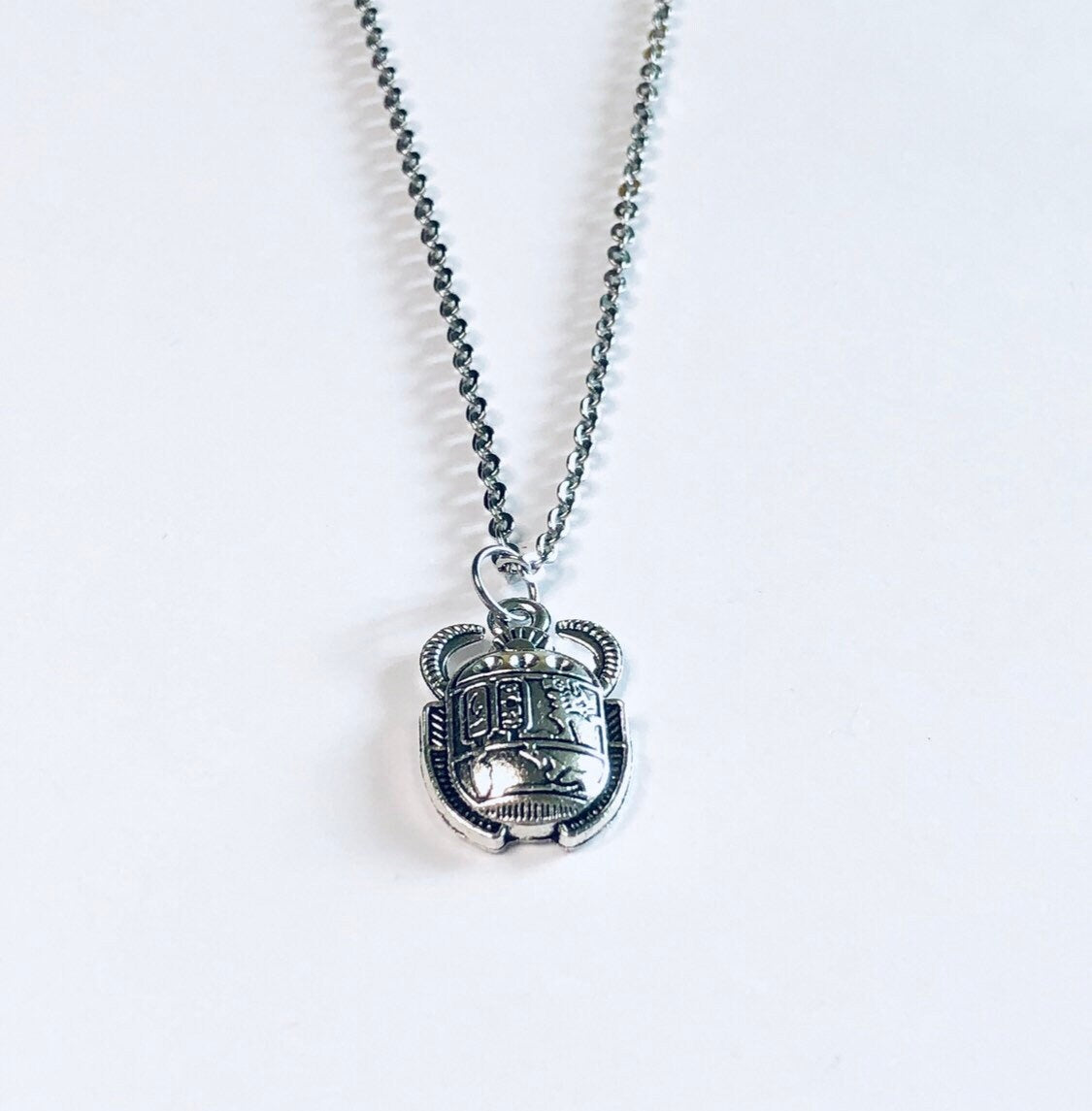 Egyptian Scarab Beatle Necklace Stainless Steel Chain, Silver Bug Charm, Occult Esoteric Egypt Jewelry Witchy Woman