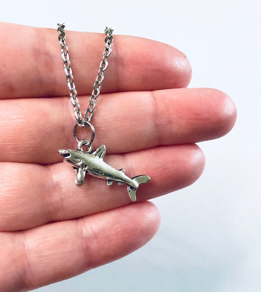 Shark Necklace, Silver Shark Necklace Great White Sea Ocean Creature, Sharks Jewelry, Stainless Steel Chain Goth Egirl