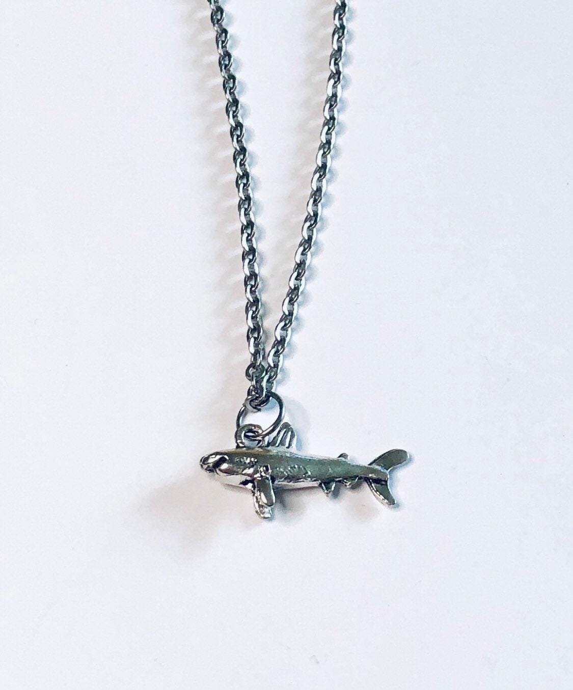 Shark Necklace, Silver Shark Necklace Great White Sea Ocean Creature, Sharks Jewelry, Stainless Steel Chain Goth Egirl