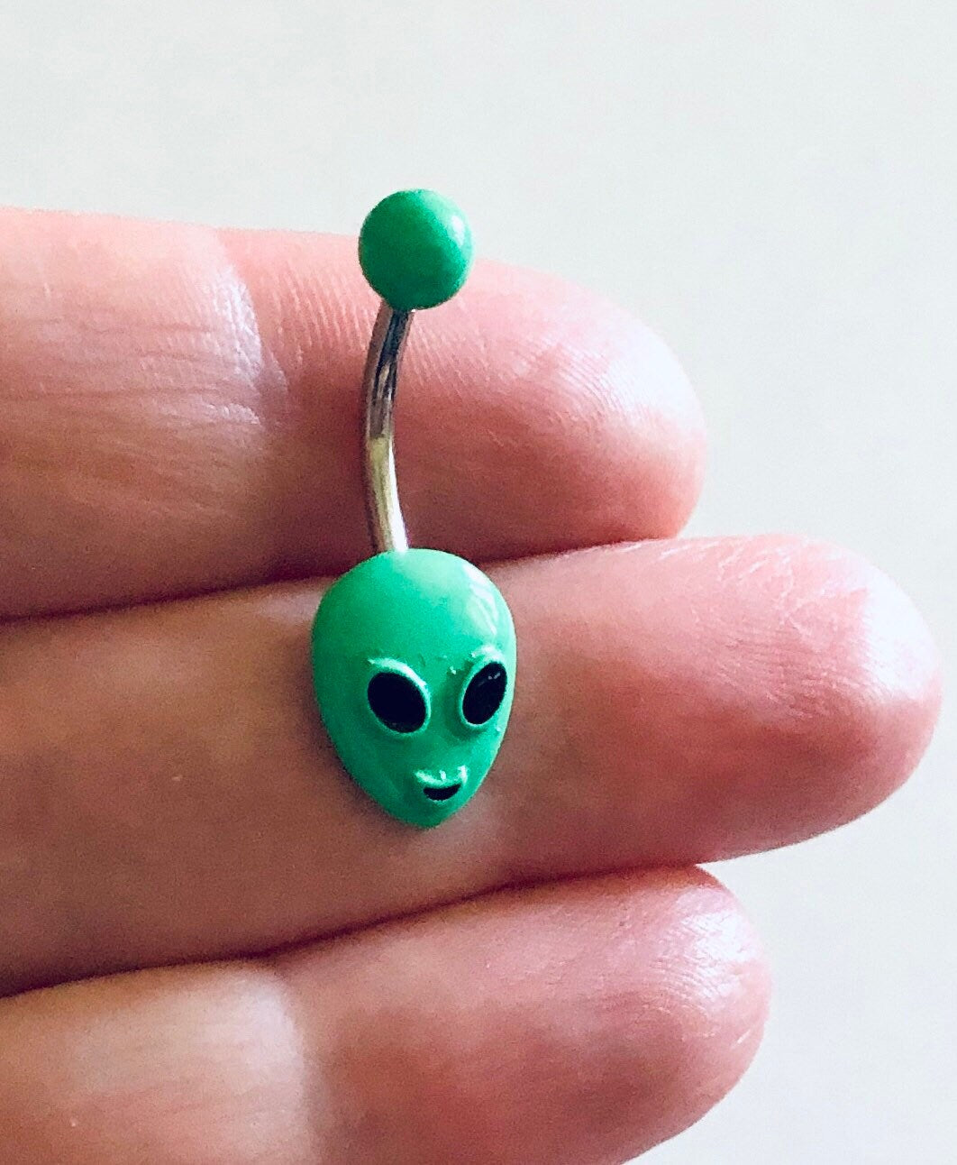 Green Alien Belly Button Ring, Navel Piercing, Navel Ring, Aliens Belly Ring, Stainless Steel, Space Man Body Jewelry